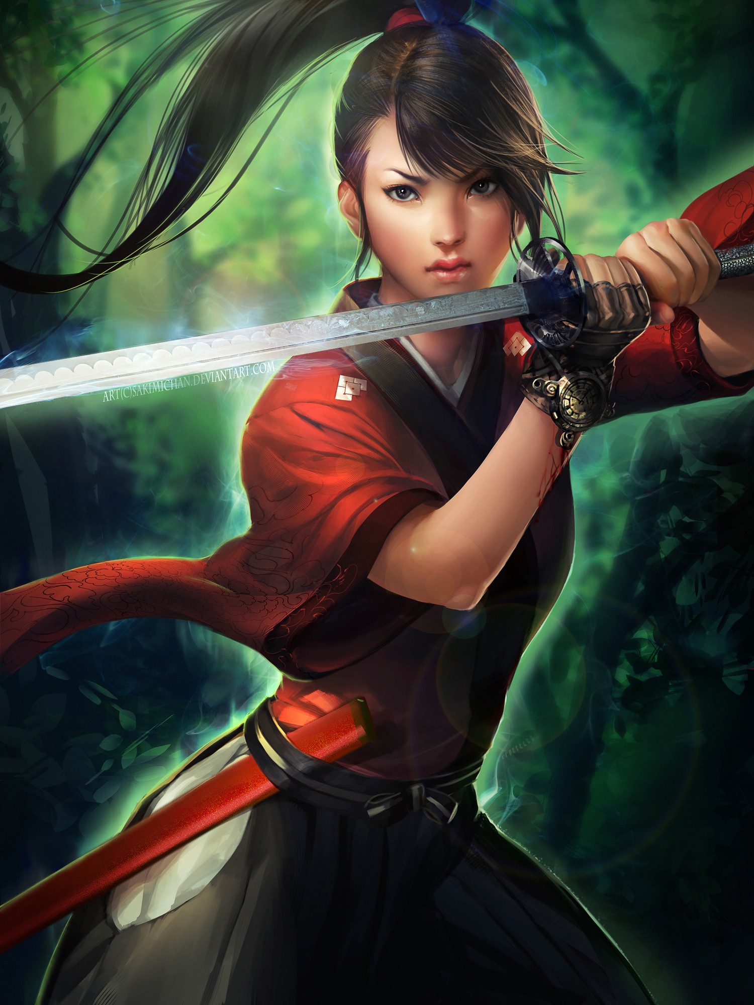 Sakimichan Artwork of a Samurai Girl with Katana HD Wallpaper