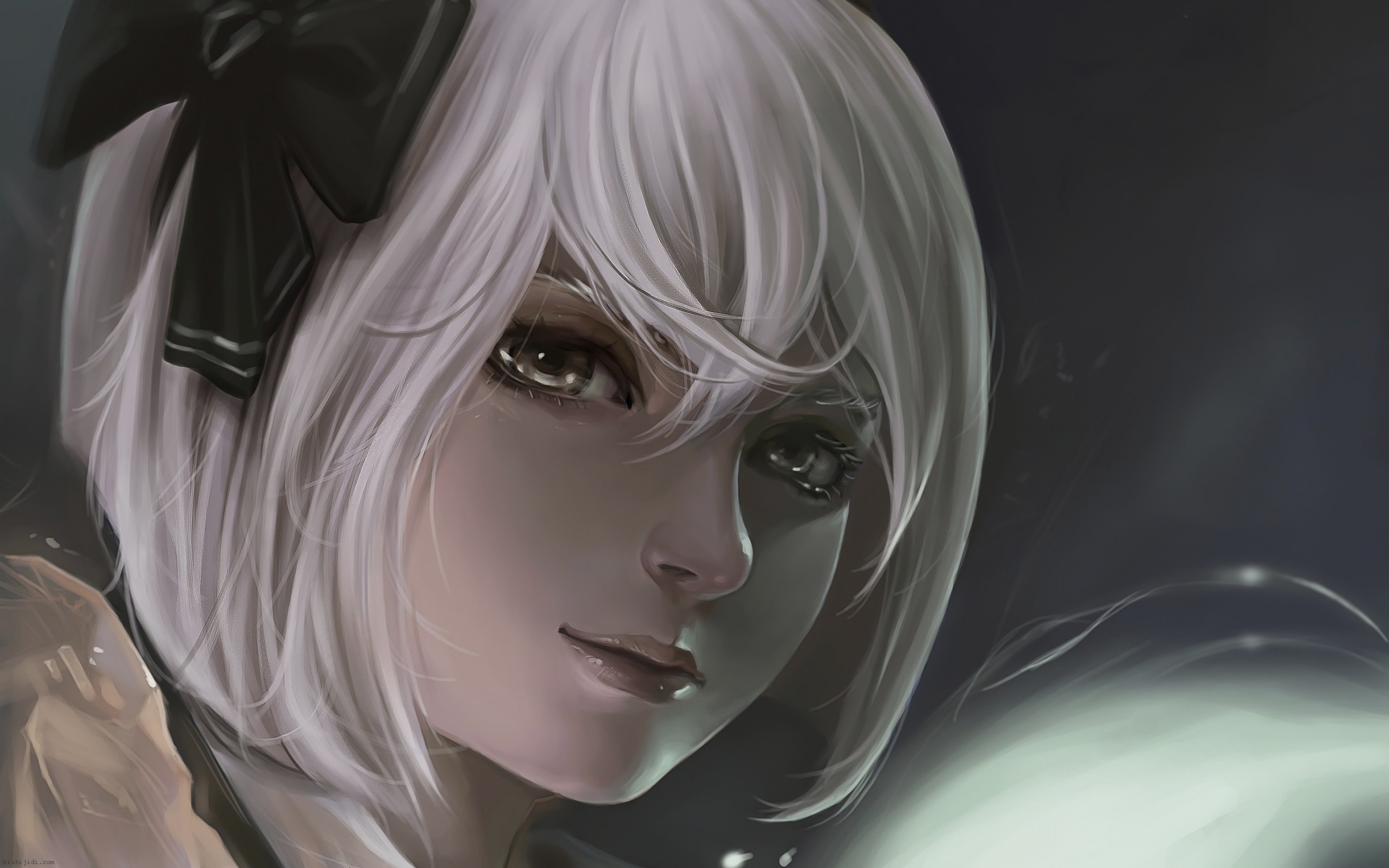 Konpaku Youmu from Touhou with white hair and black bow HD Wallpaper