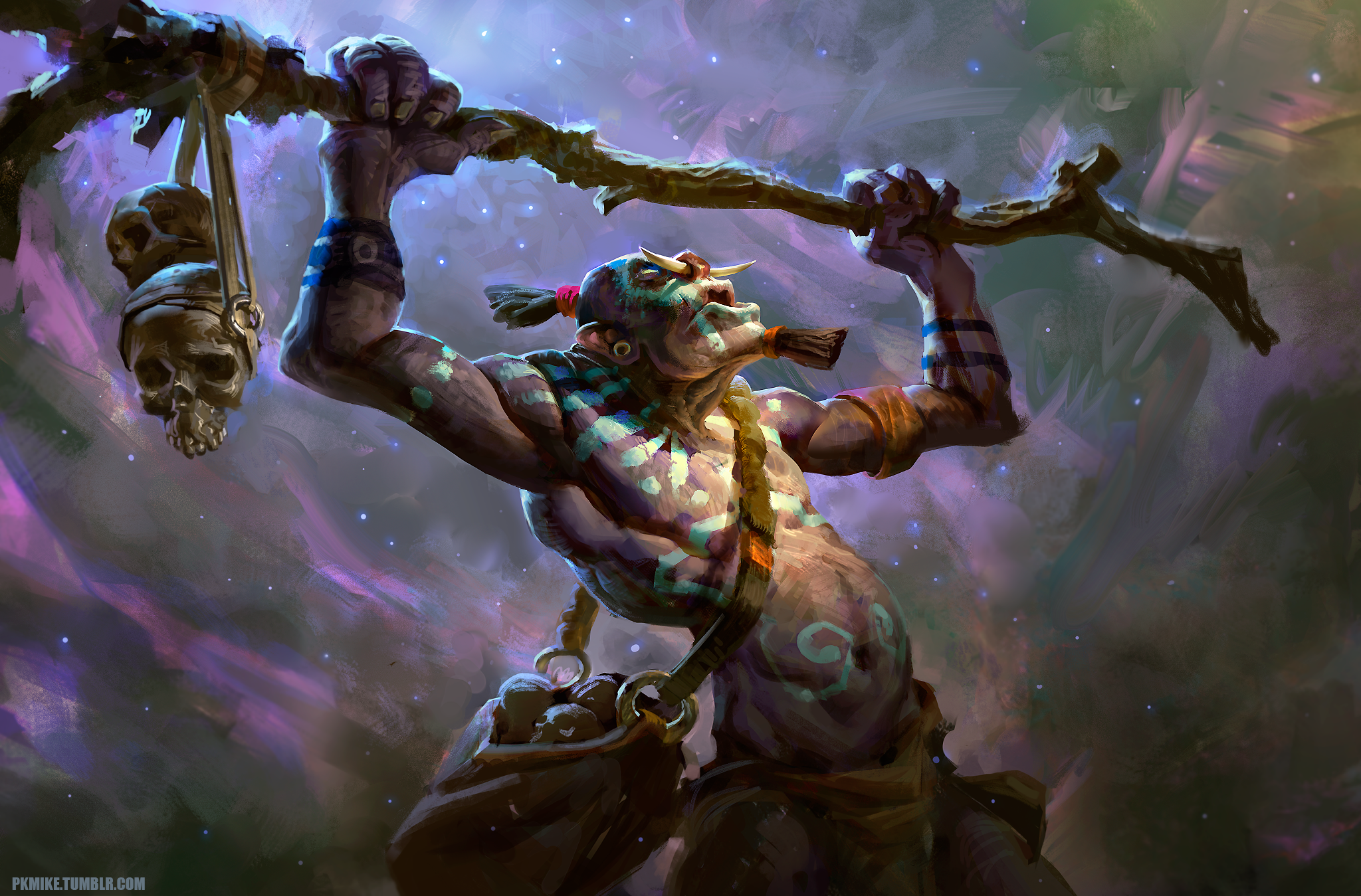 Witch Doctor from Dota 2 holding a staff with skulls HD Wallpaper