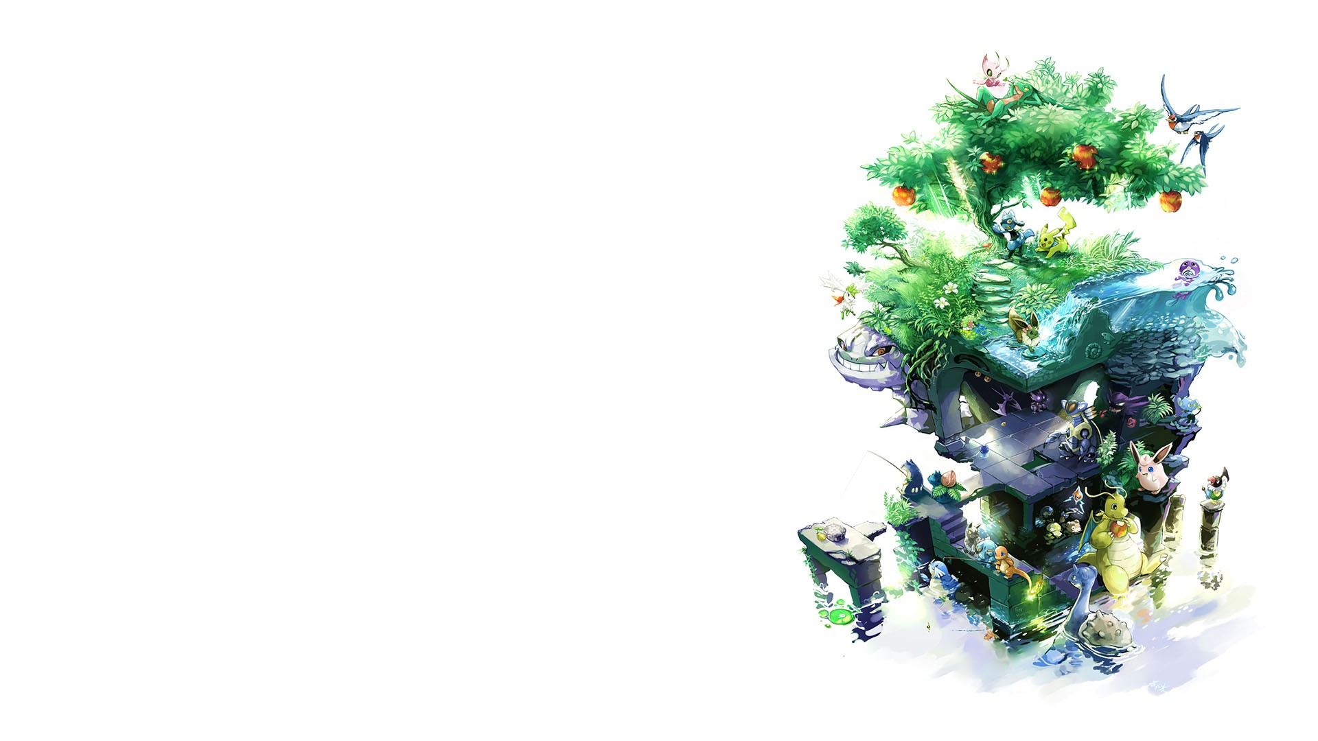 Pokémon Treehouse with Various Pokémon Characters HD Wallpaper