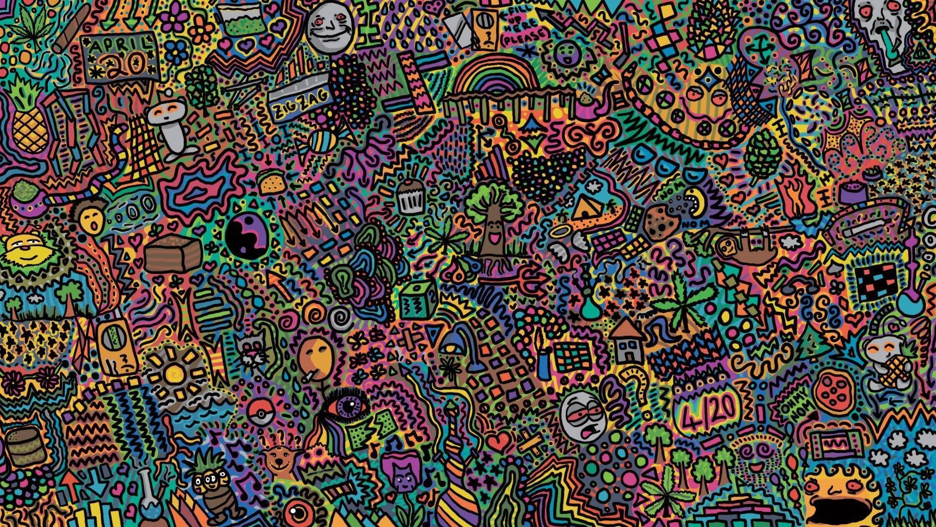 Psychedelic Doodle Art with Cannabis and 420 Themes HD Wallpaper
