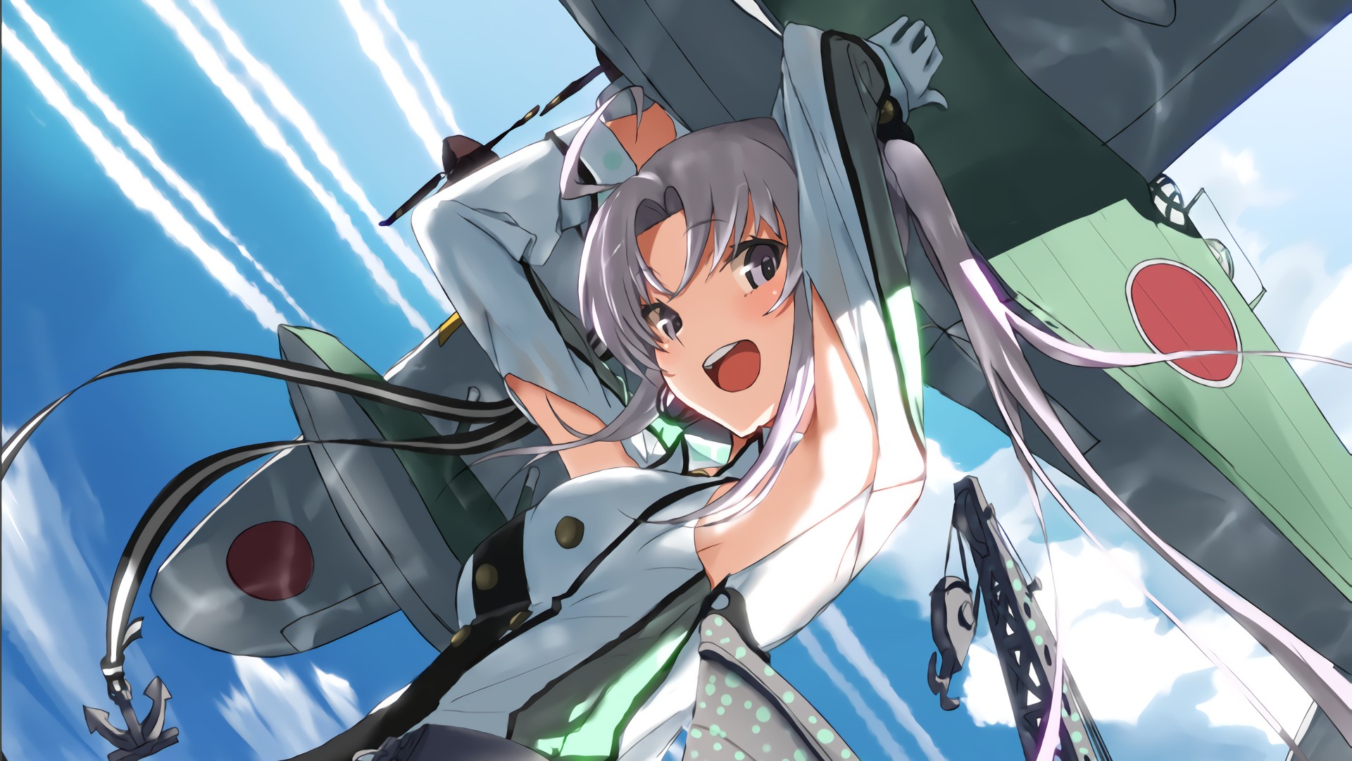 Akitsushima from Kantai Collection with an airplane HD Wallpaper
