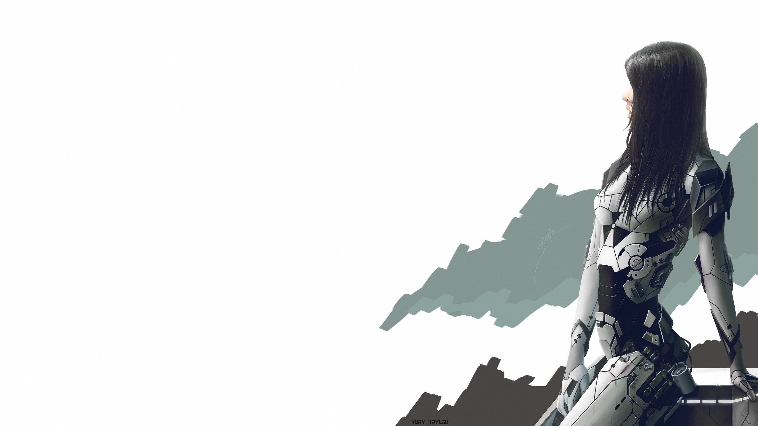 Futuristic woman in cybernetic suit looking away HD Wallpaper