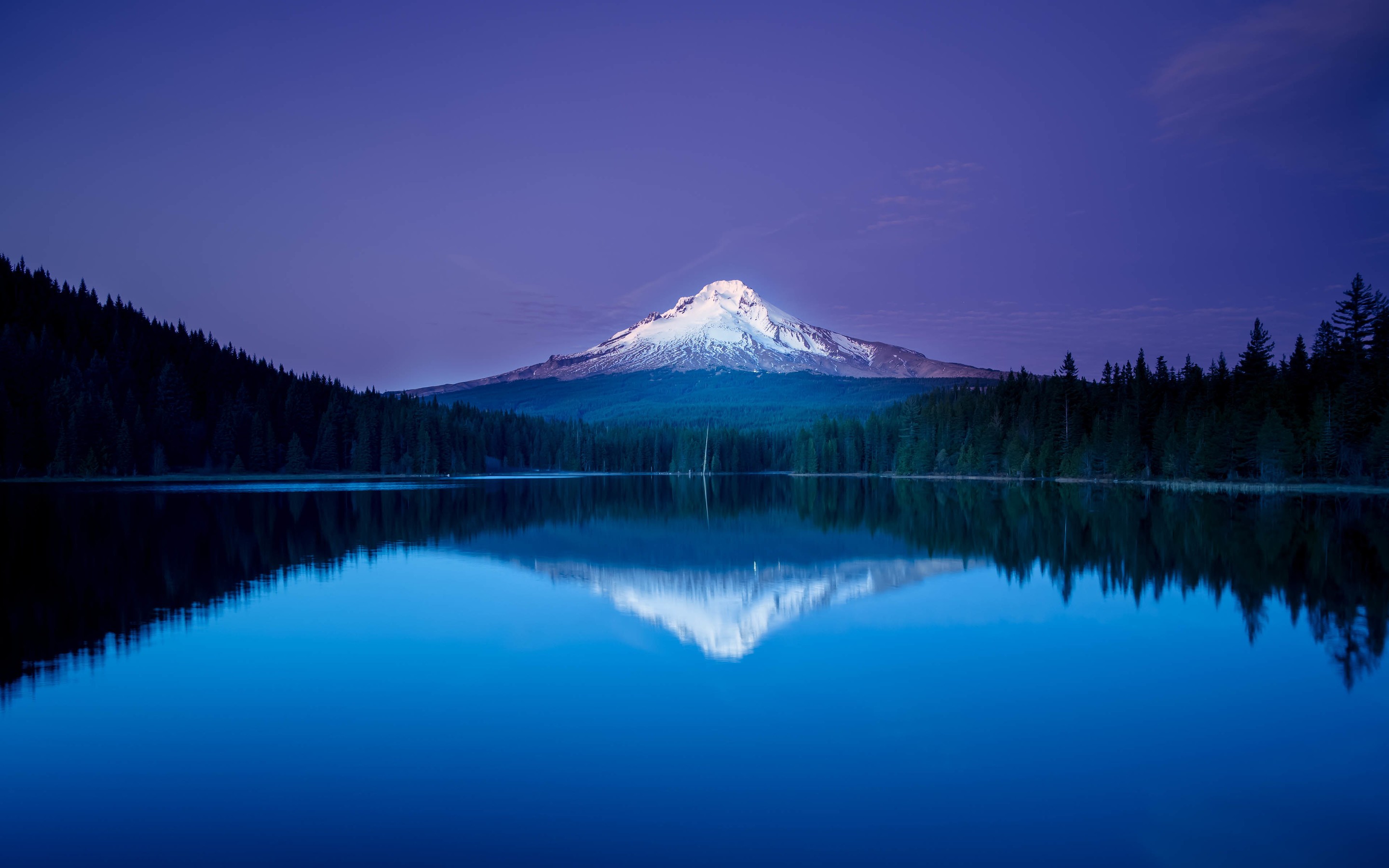 Mount Hood reflected in a lake at twilight HD Wallpaper