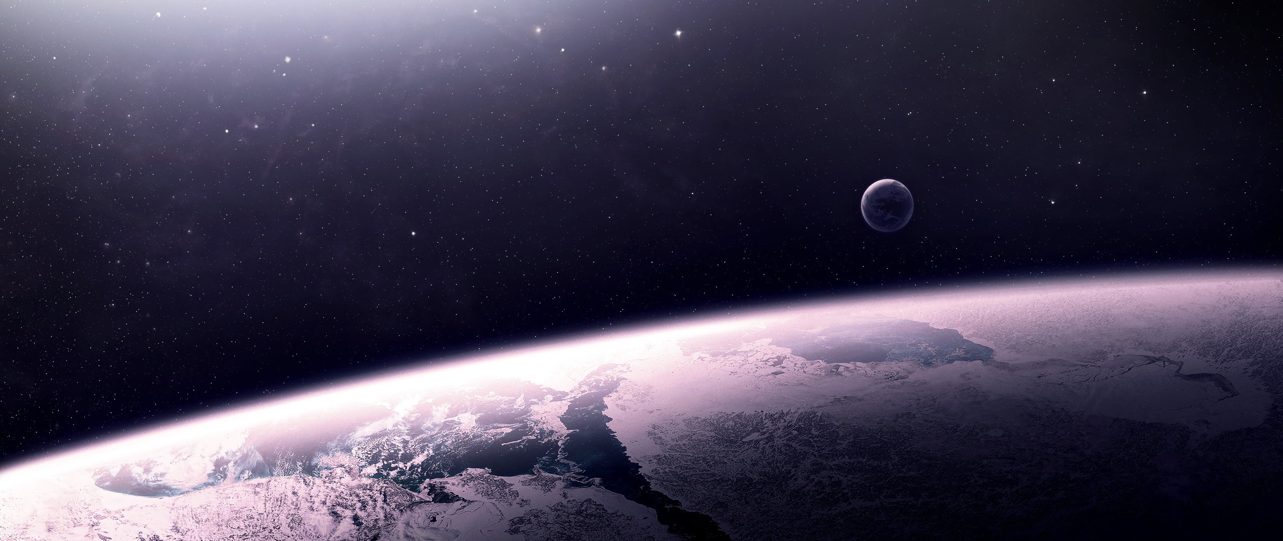 Planet and moon in space with stars HD Wallpaper