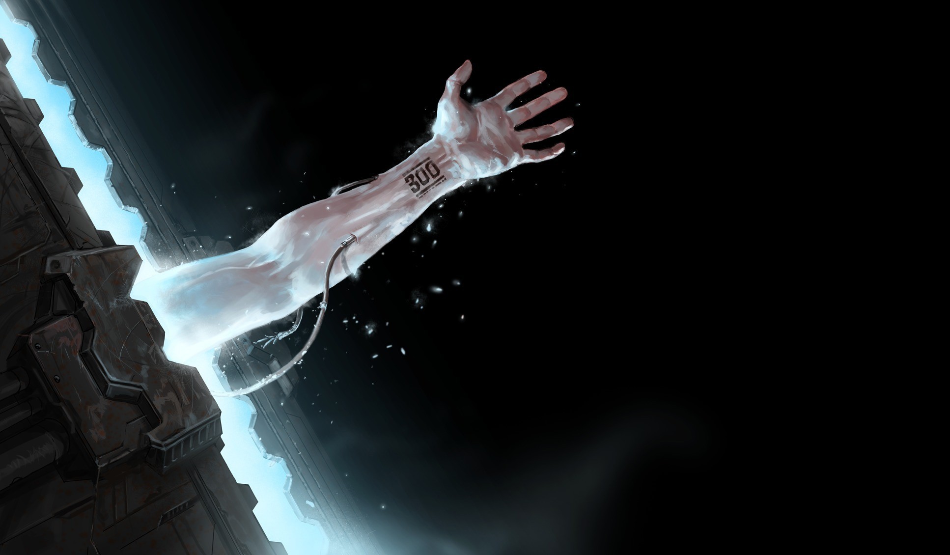 Futuristic Arm Emerging from Sci-Fi Structure HD Wallpaper
