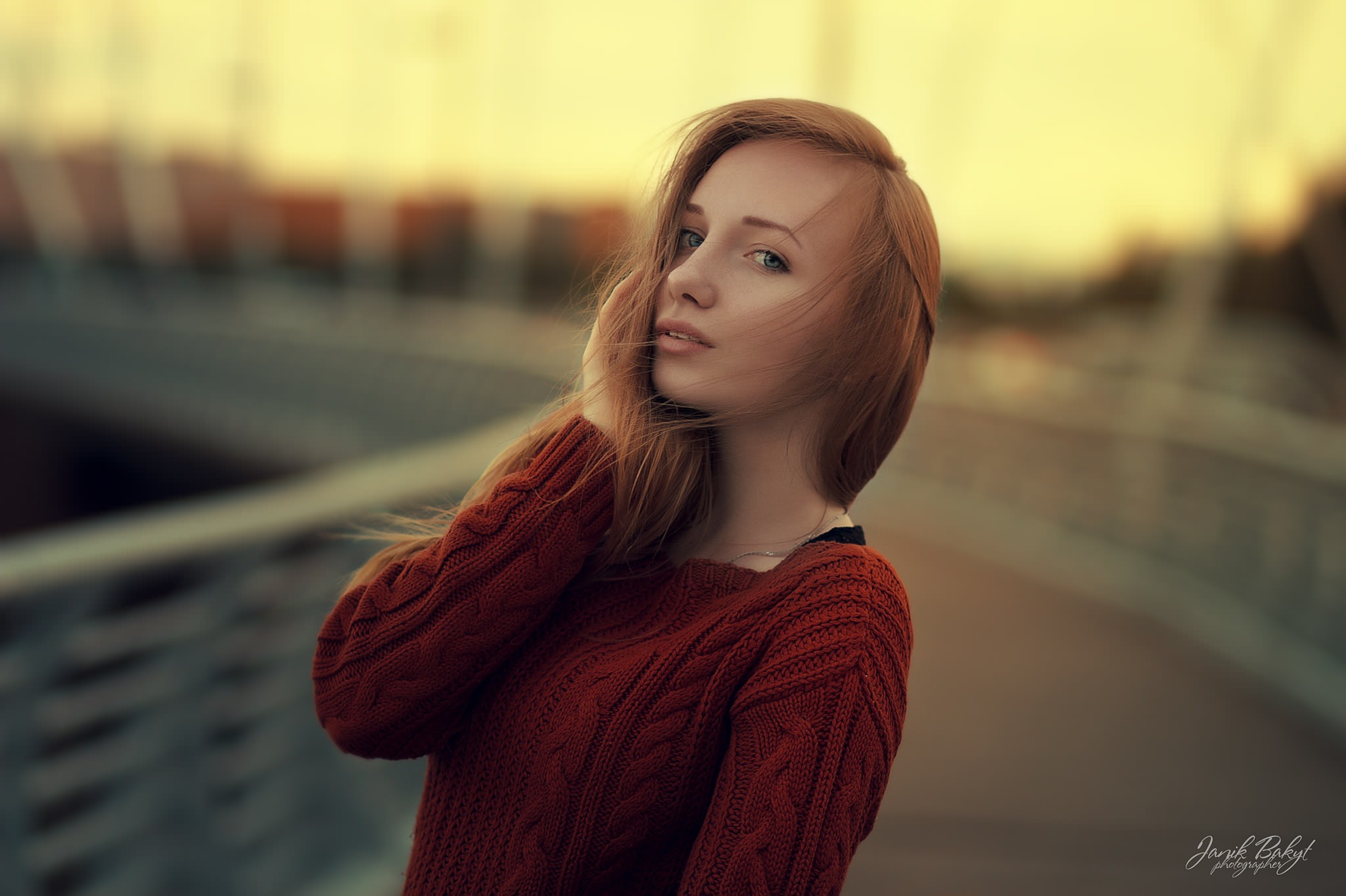 Redhead woman in a knitted sweater HD Wallpaper