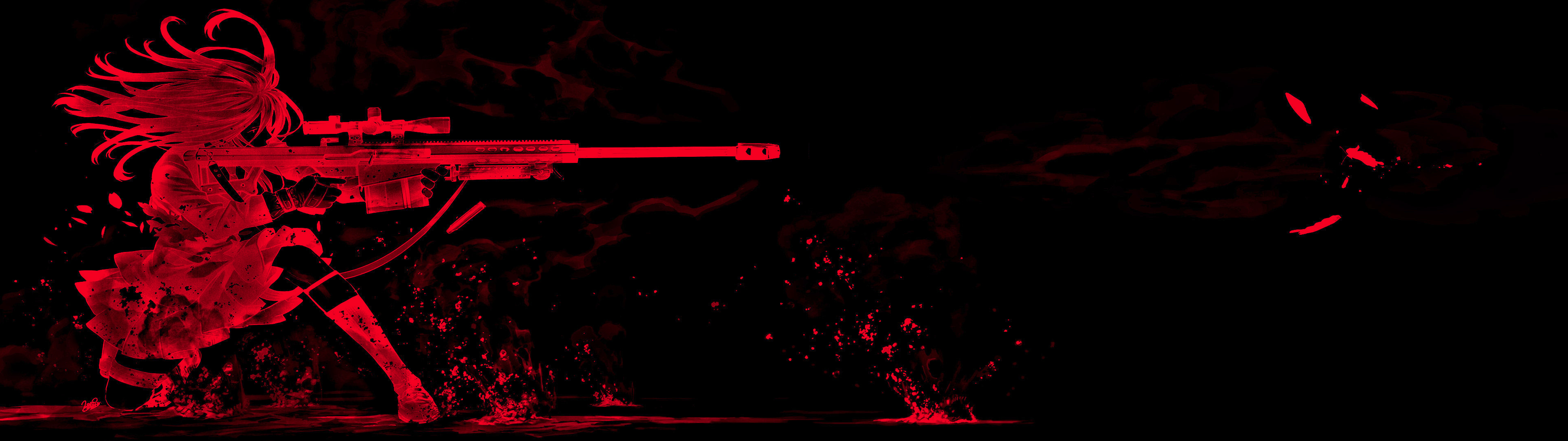 Anime girl with sniper rifle firing HD Wallpaper