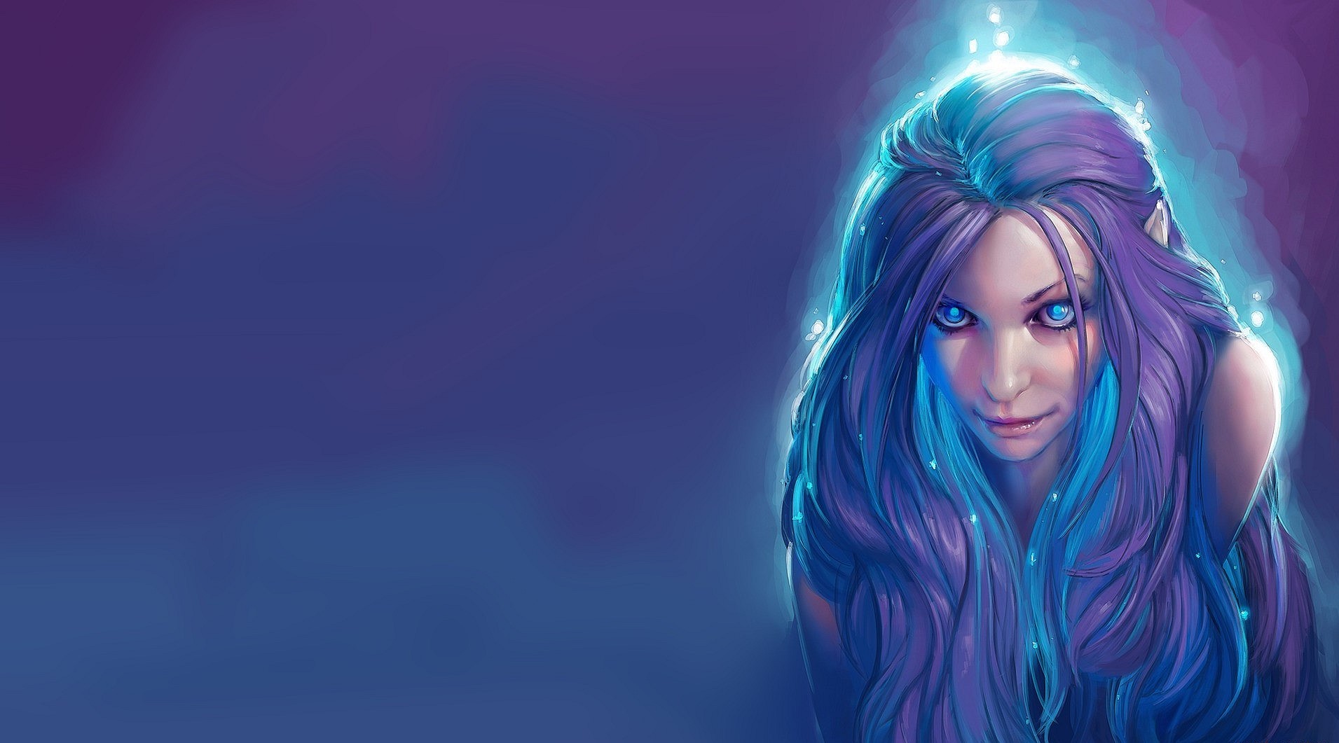 Fantasy art of a woman with purple hair HD Wallpaper