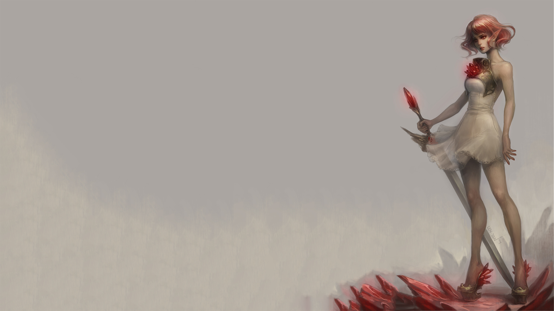 Fantasy girl with red crystals and sword HD Wallpaper