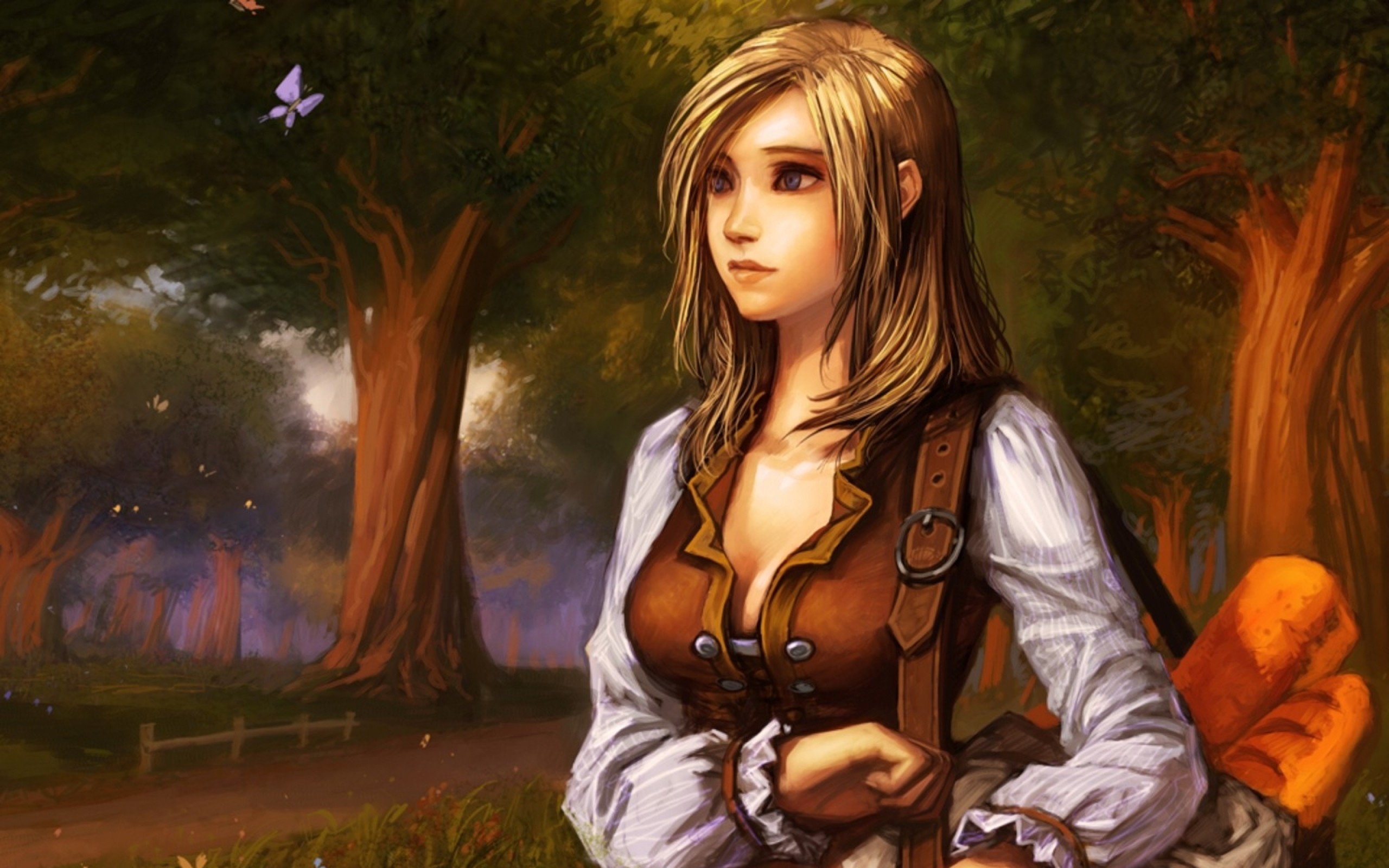 Warcraft girl with bread in forest HD Wallpaper