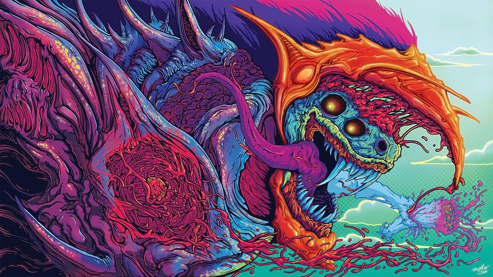 A grotesque, multi-eyed monster with a long tongue HD Wallpaper