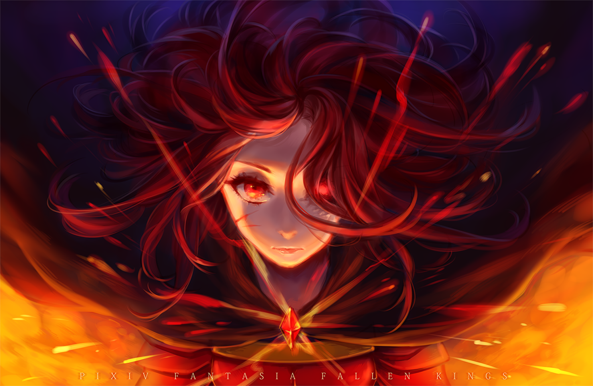 Pixiv Fantasia: Fallen Kings Redhead Anime Girl HD Wallpaper