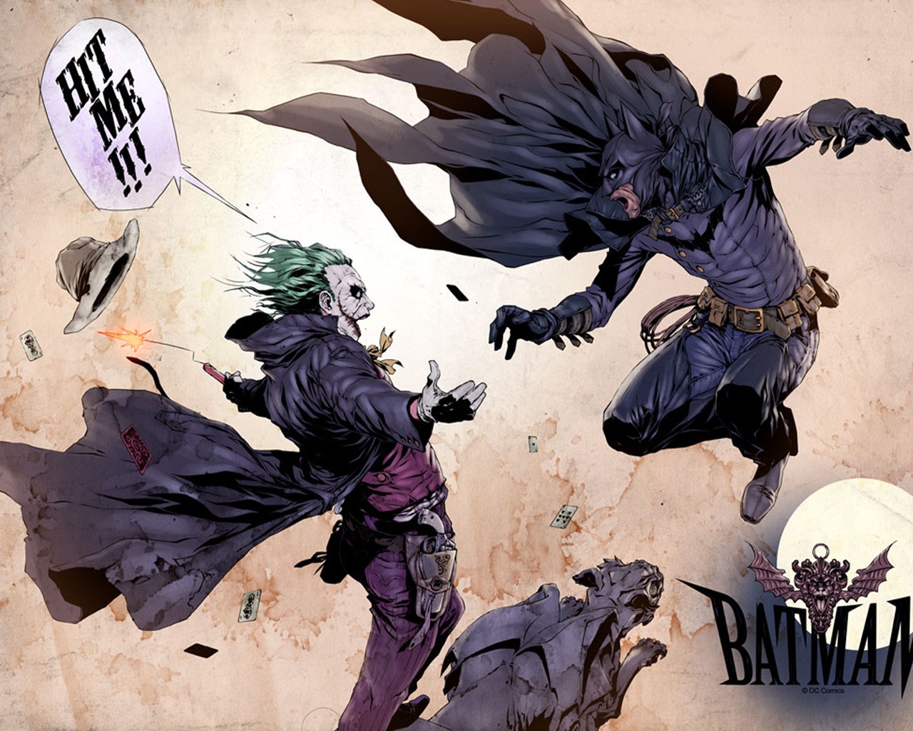 Batman and Joker in a comic book illustration HD Wallpaper
