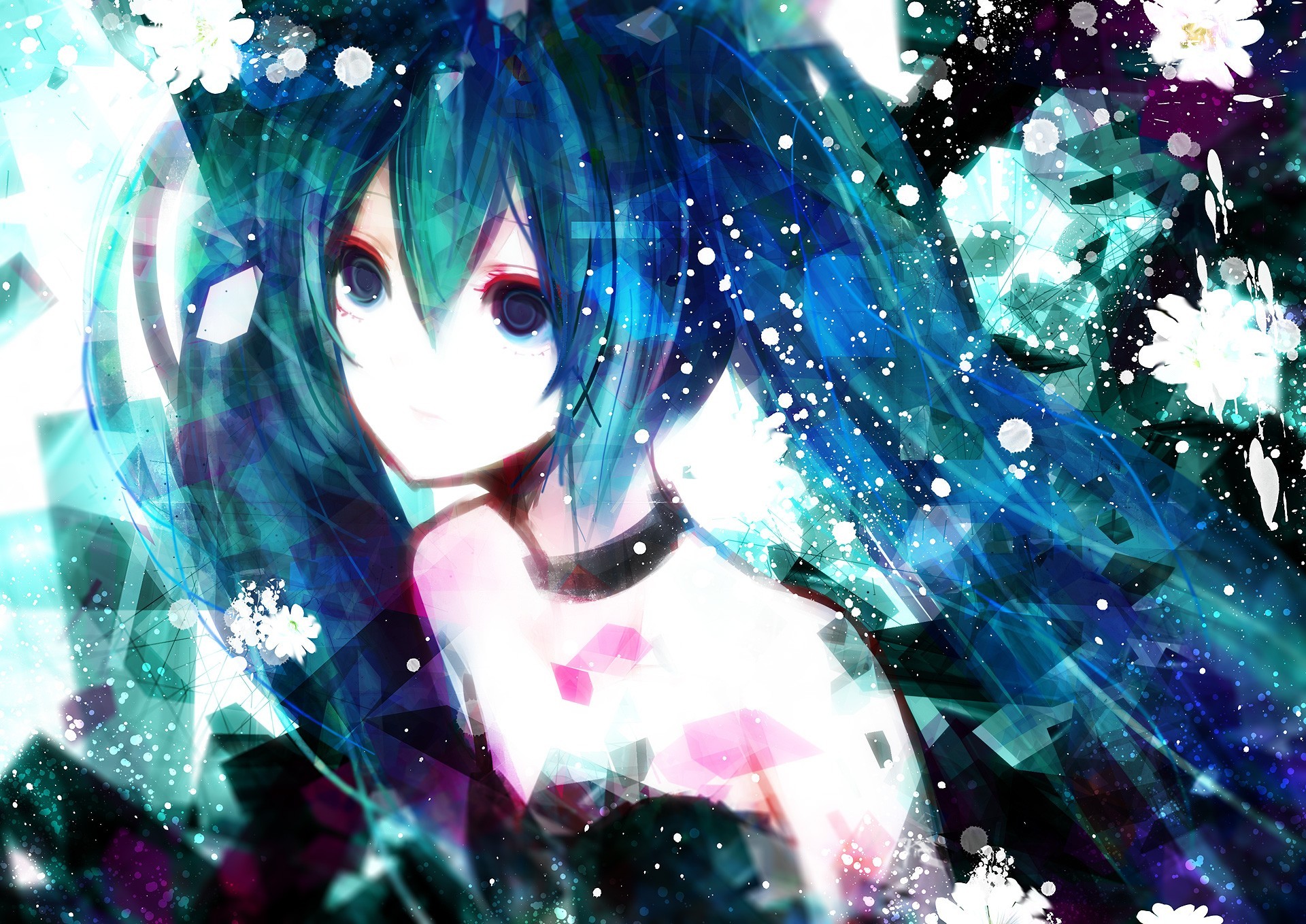 Hatsune Miku with Blue Hair and Flowers HD Wallpaper