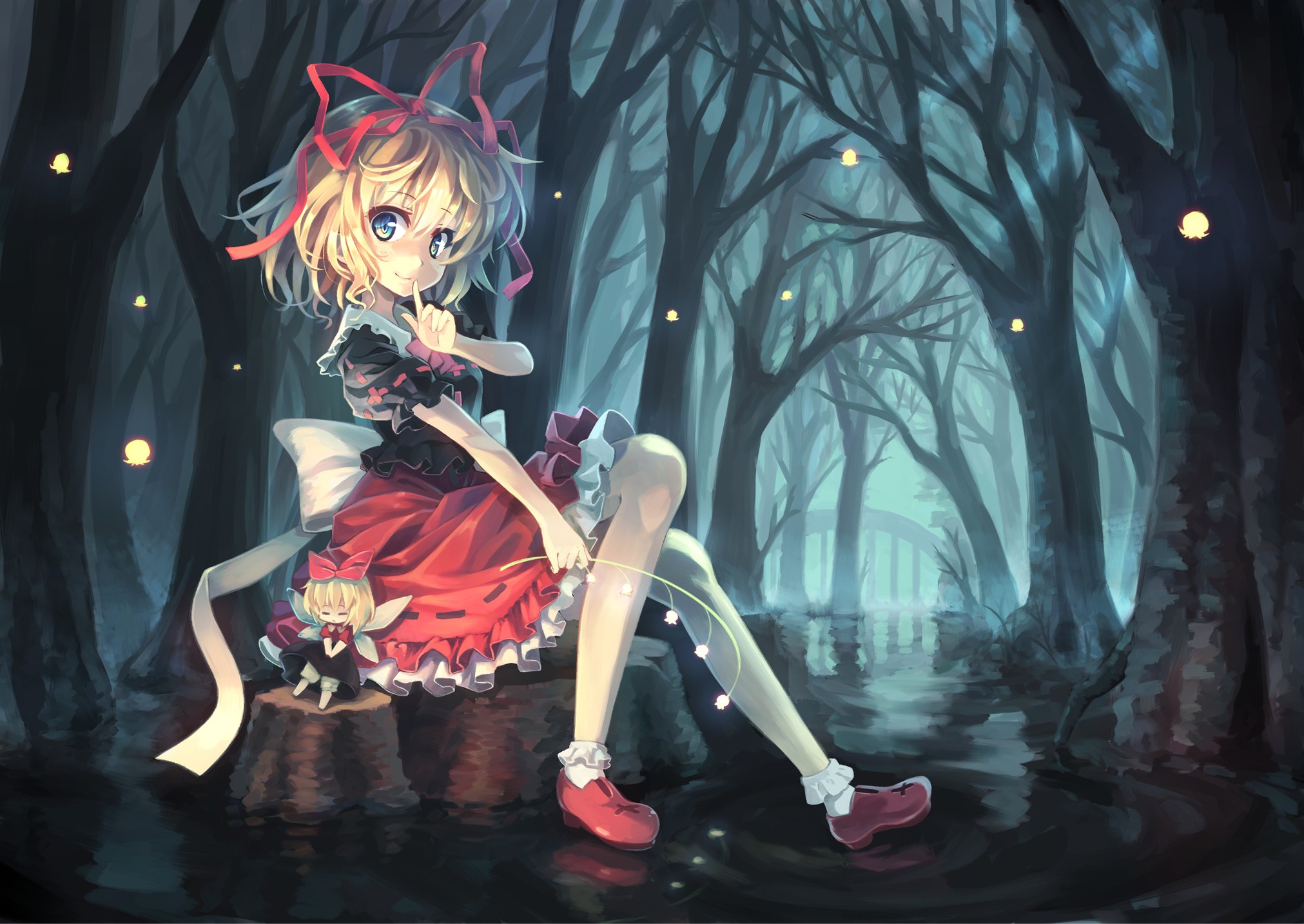 Medicine Melancholy from Touhou in a dark forest HD Wallpaper