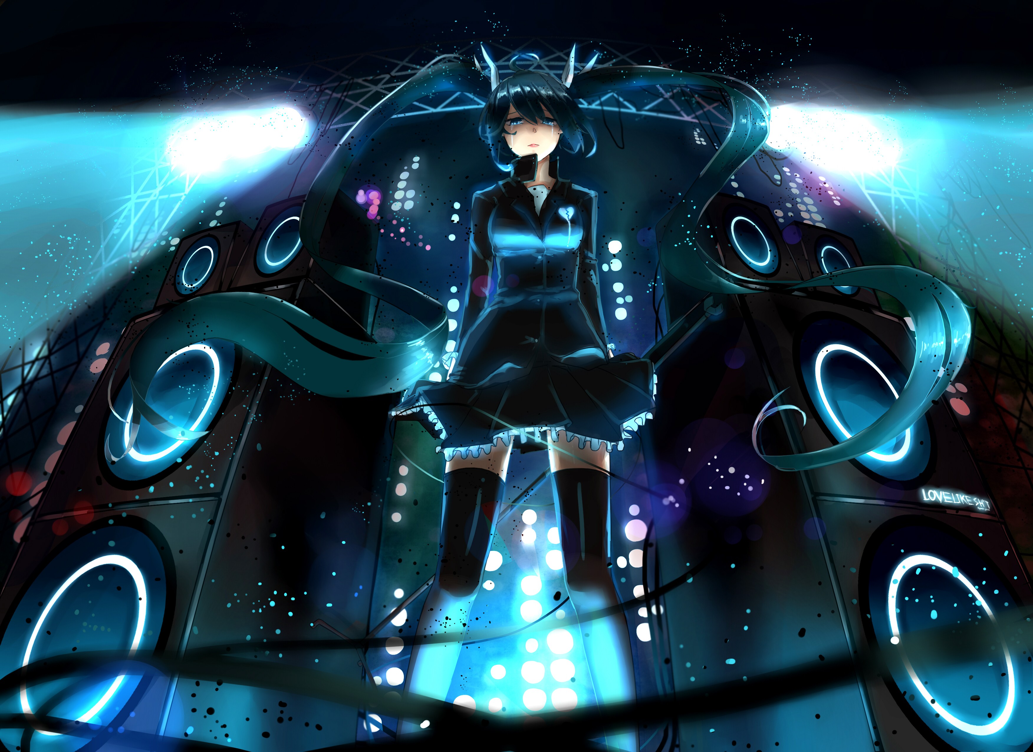 Hatsune Miku on stage with speakers HD Wallpaper