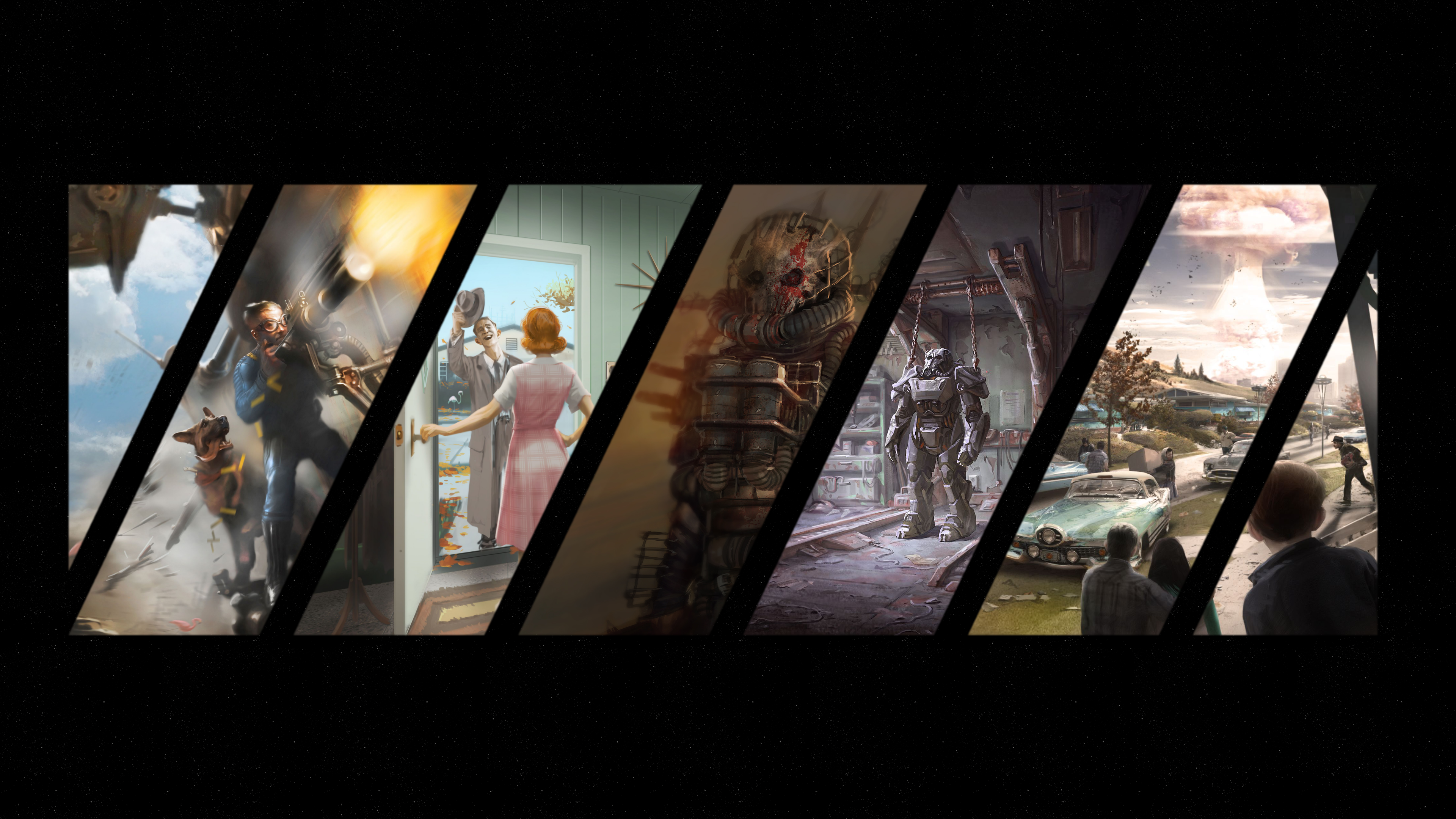 Fallout 4 collage of post-apocalyptic scenes HD Wallpaper