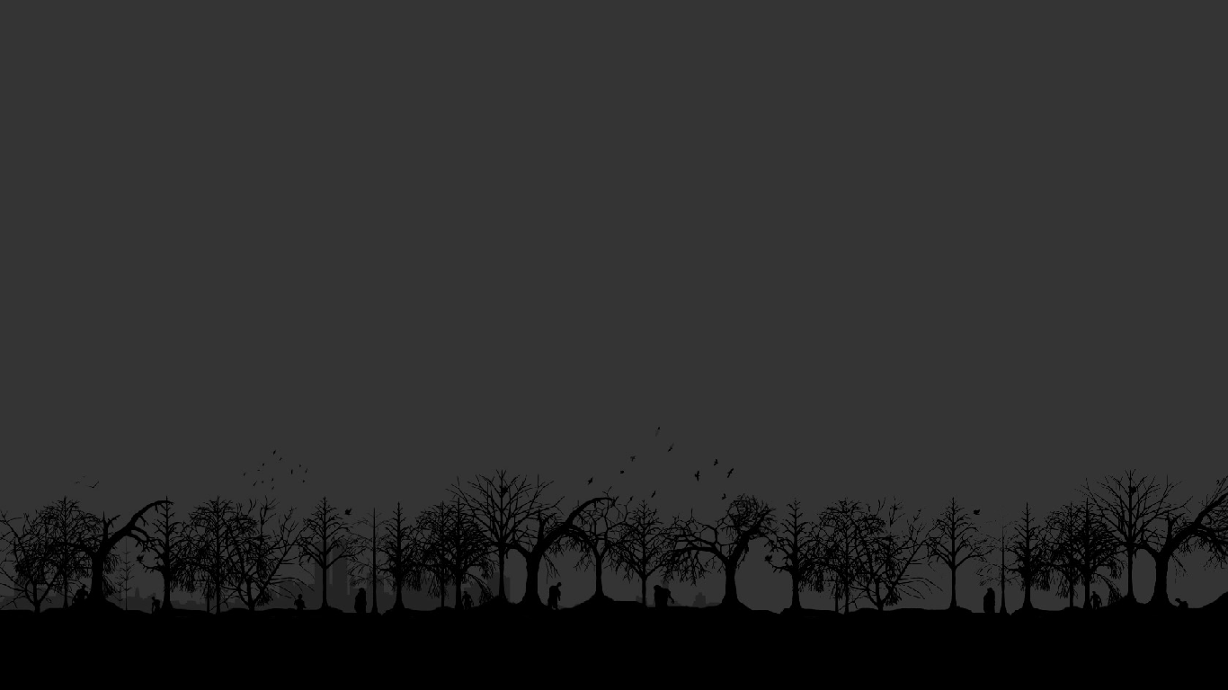 Minimalist silhouette of a spooky forest with gravestones HD Wallpaper