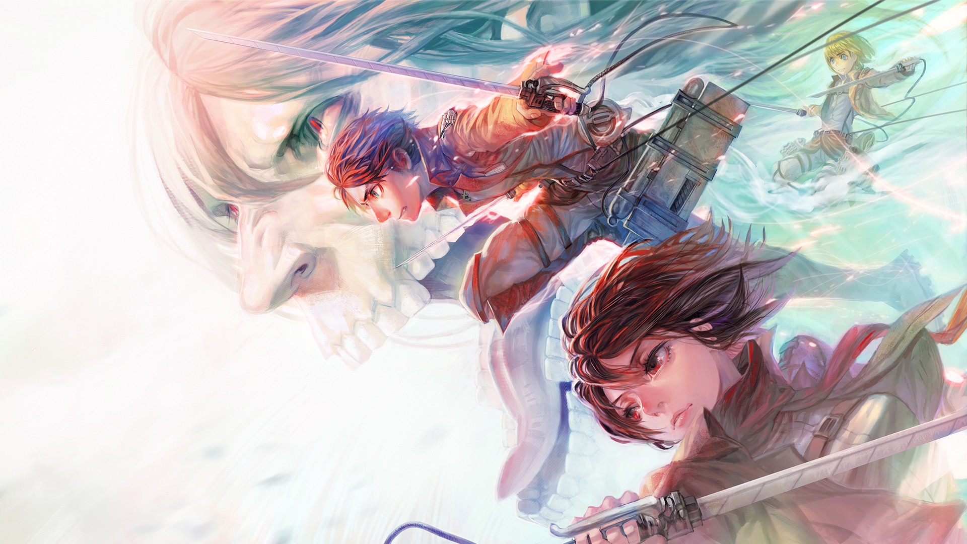 Attack on Titan Characters Fighting Titans HD Wallpaper
