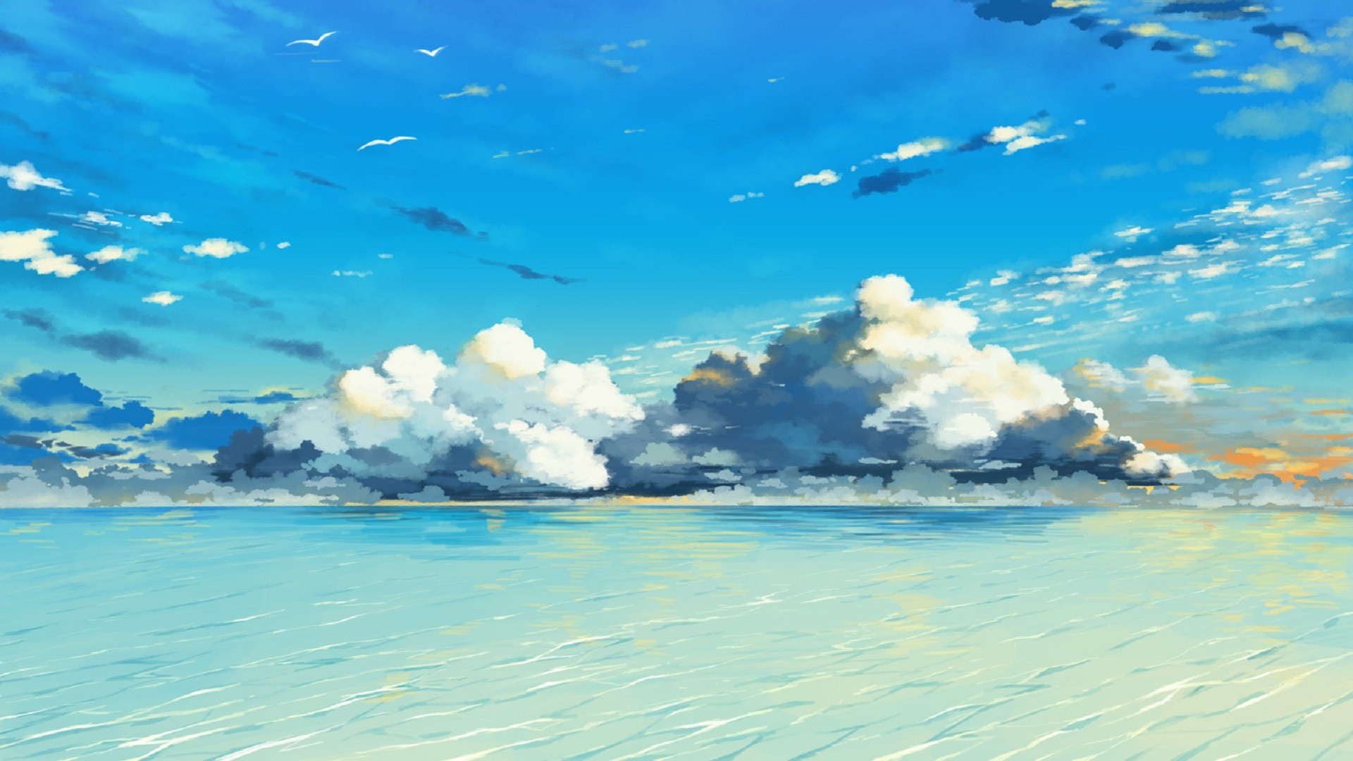 Clouds over the ocean under a blue sky HD Wallpaper