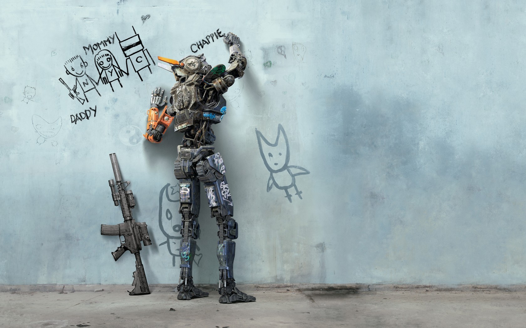 Chappie robot drawing on a wall HD Wallpaper