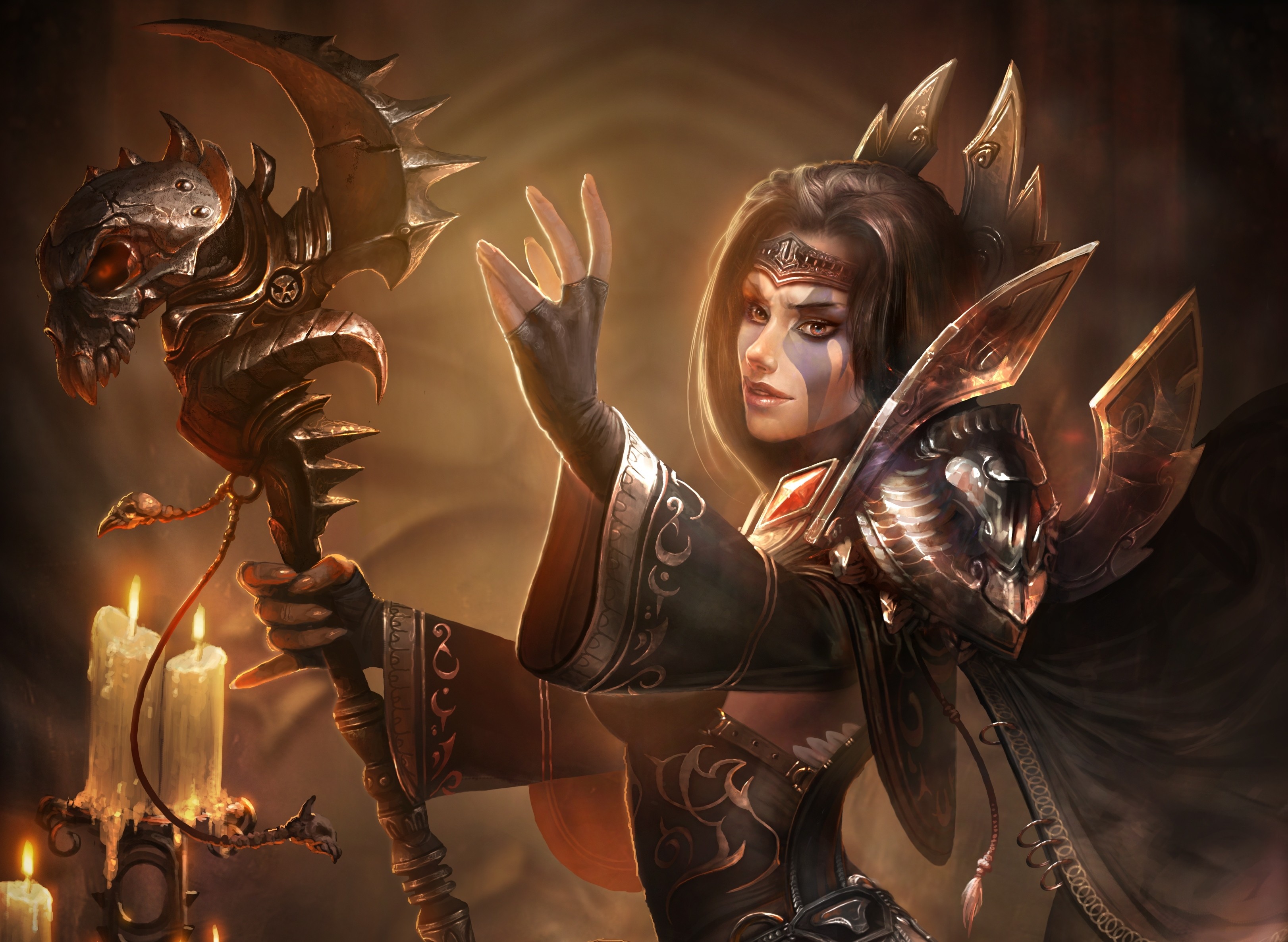 World of Warcraft Sorceress with Skull Staff HD Wallpaper