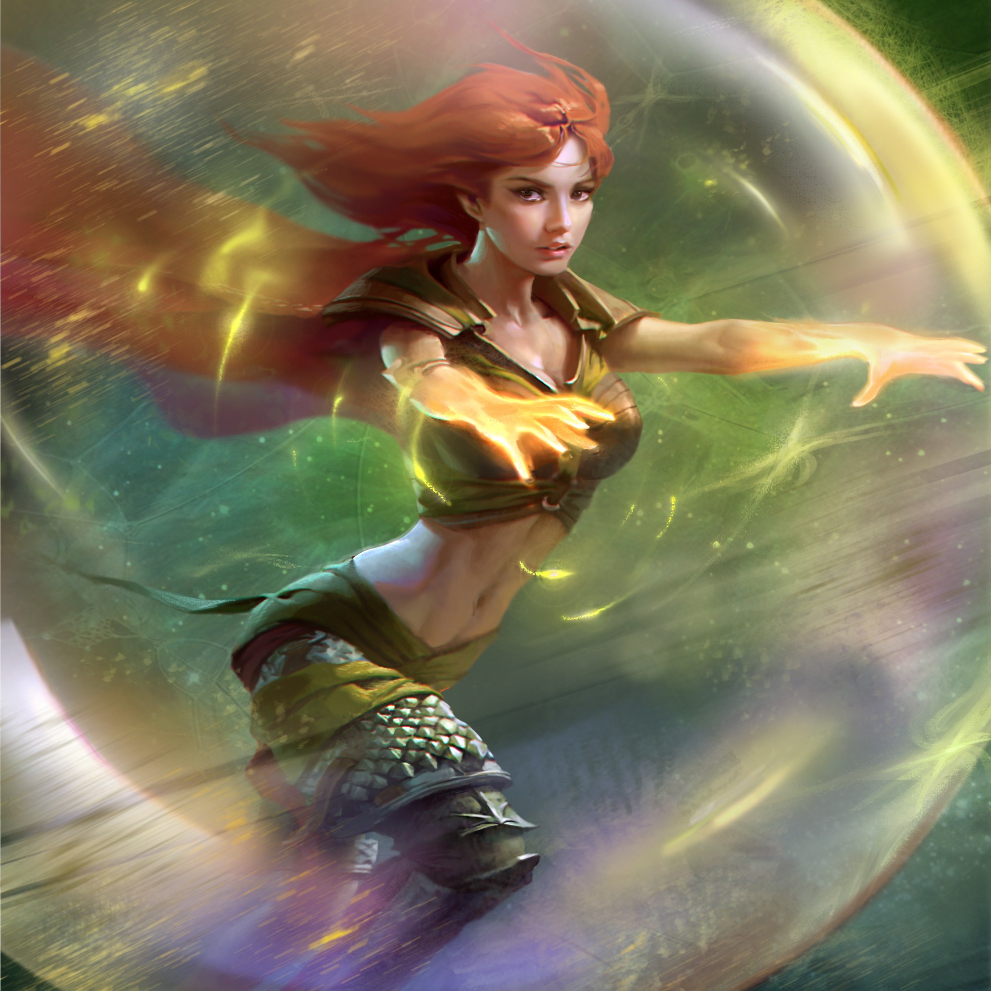 Fantasy art of a woman casting magic HD Wallpaper