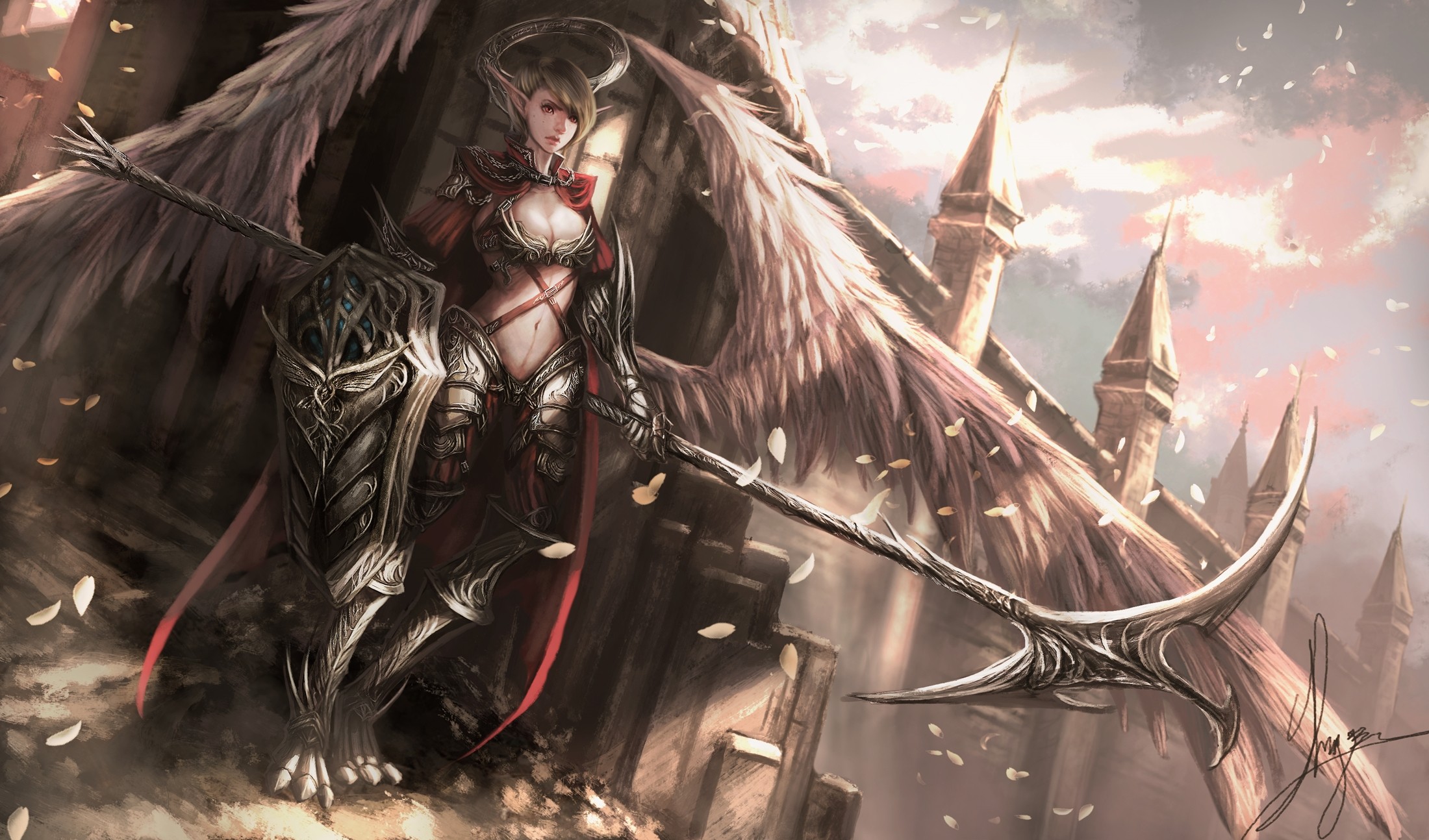 Fantasy angel warrior with wings and armor HD Wallpaper