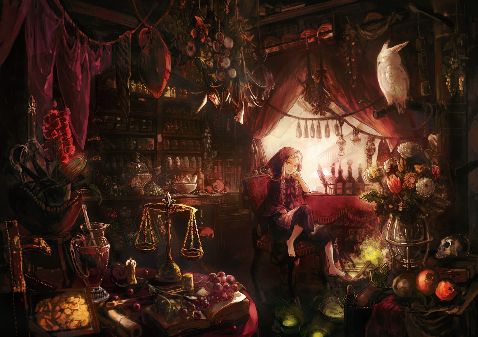 Little Red Riding Hood, fruit, original characters, owl HD Wallpaper