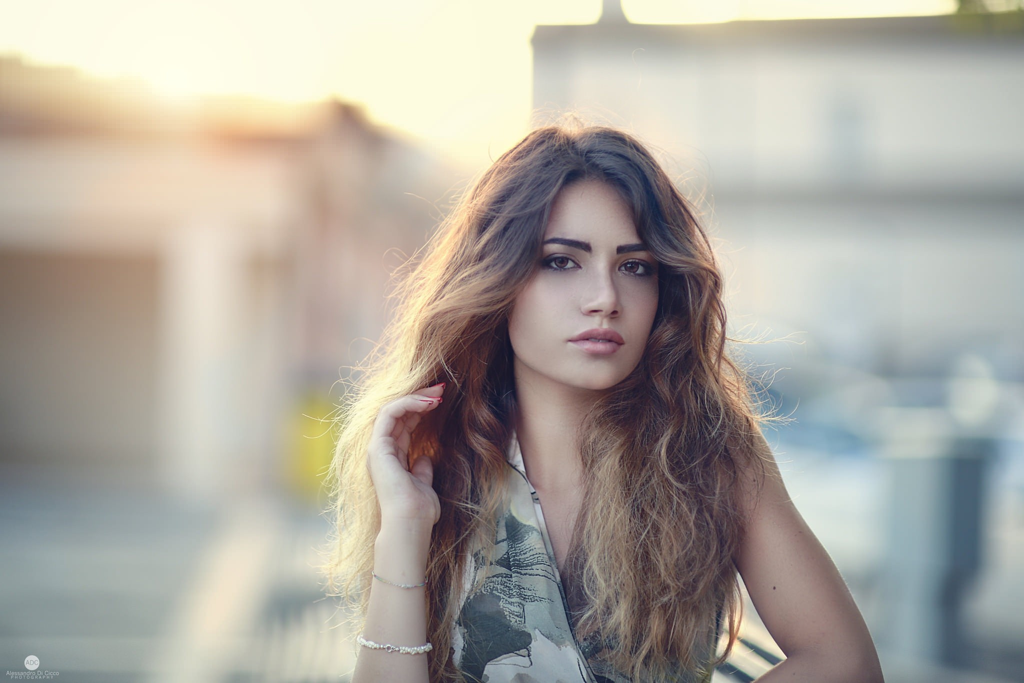 Portrait of a young woman with long brown hair HD Wallpaper