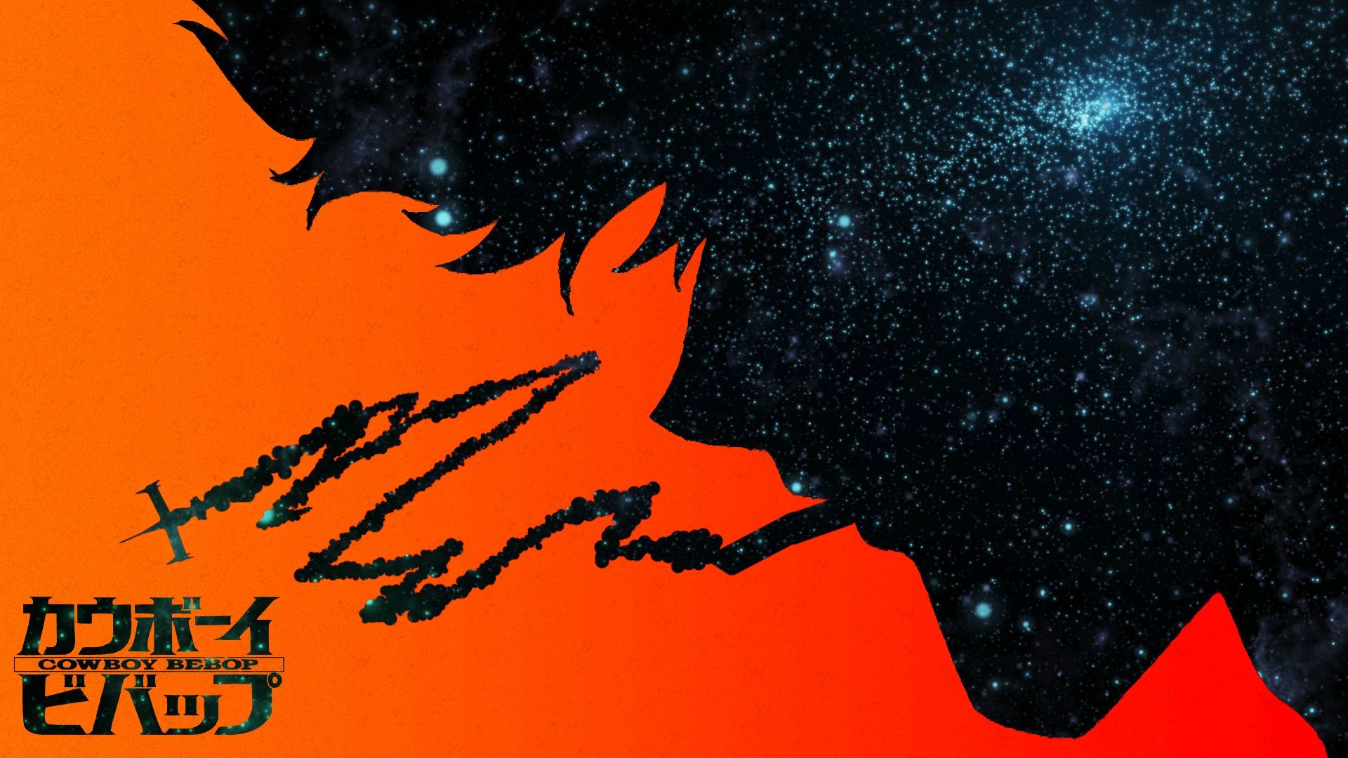 Cowboy Bebop Silhouette with Spaceship HD Wallpaper