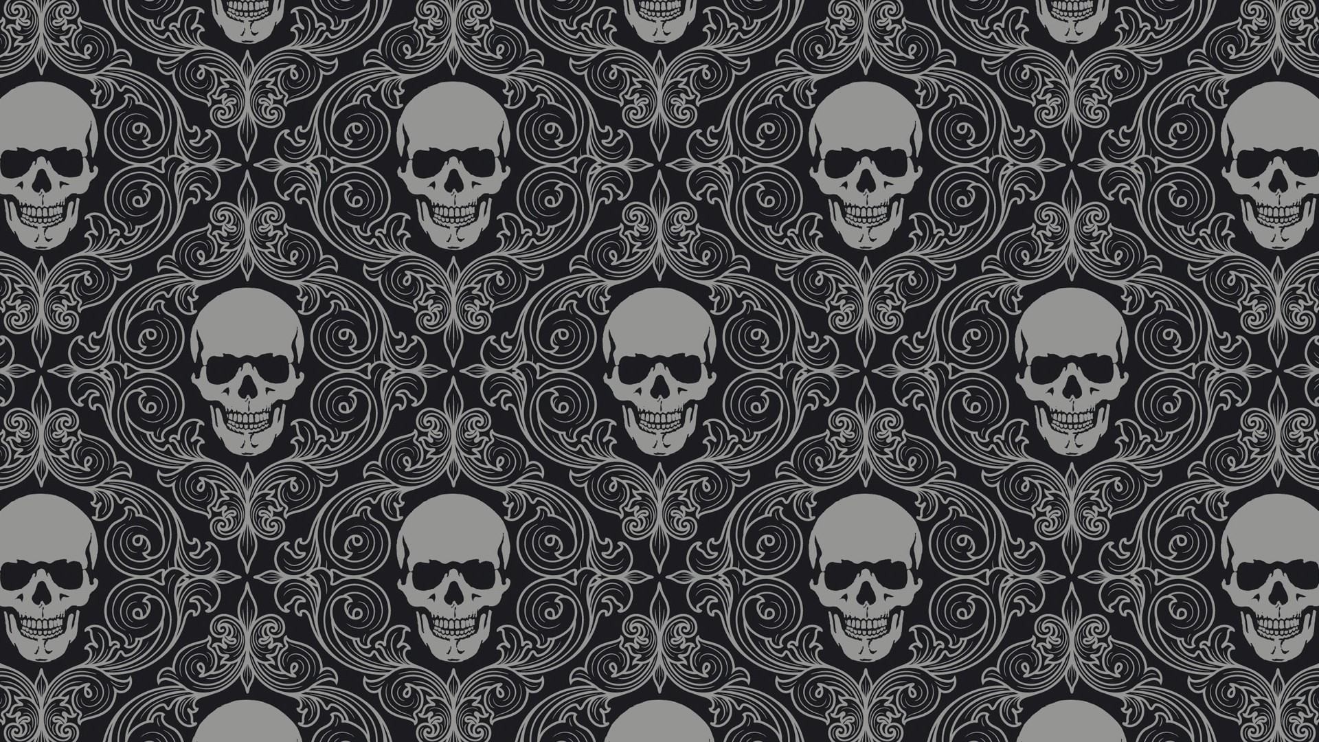 Monochrome ornamented skull pattern HD Wallpaper