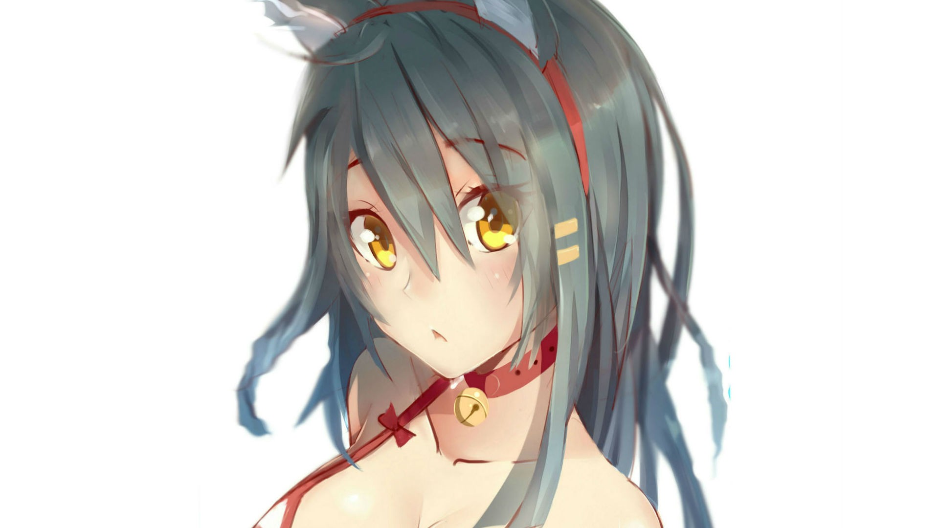 Anime girl with cat ears and collar HD Wallpaper