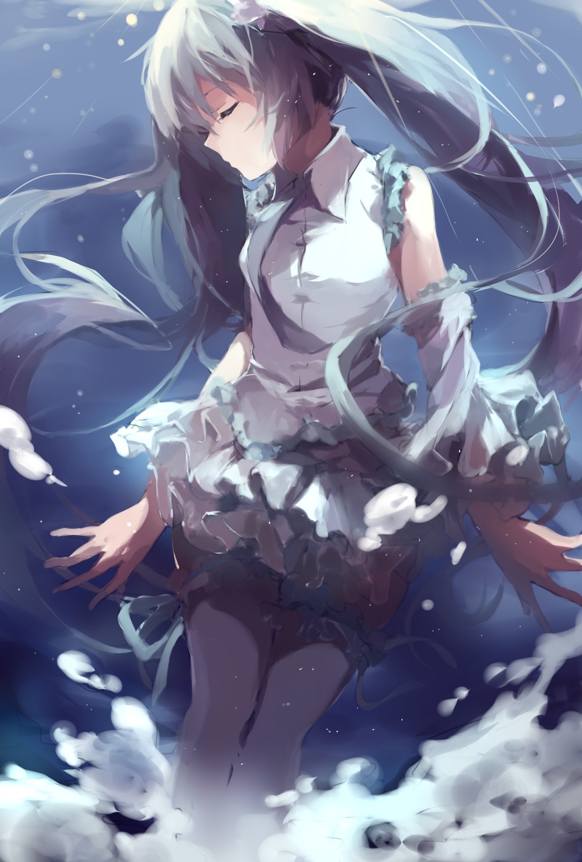 Hatsune Miku in a White Dress Underwater HD Wallpaper