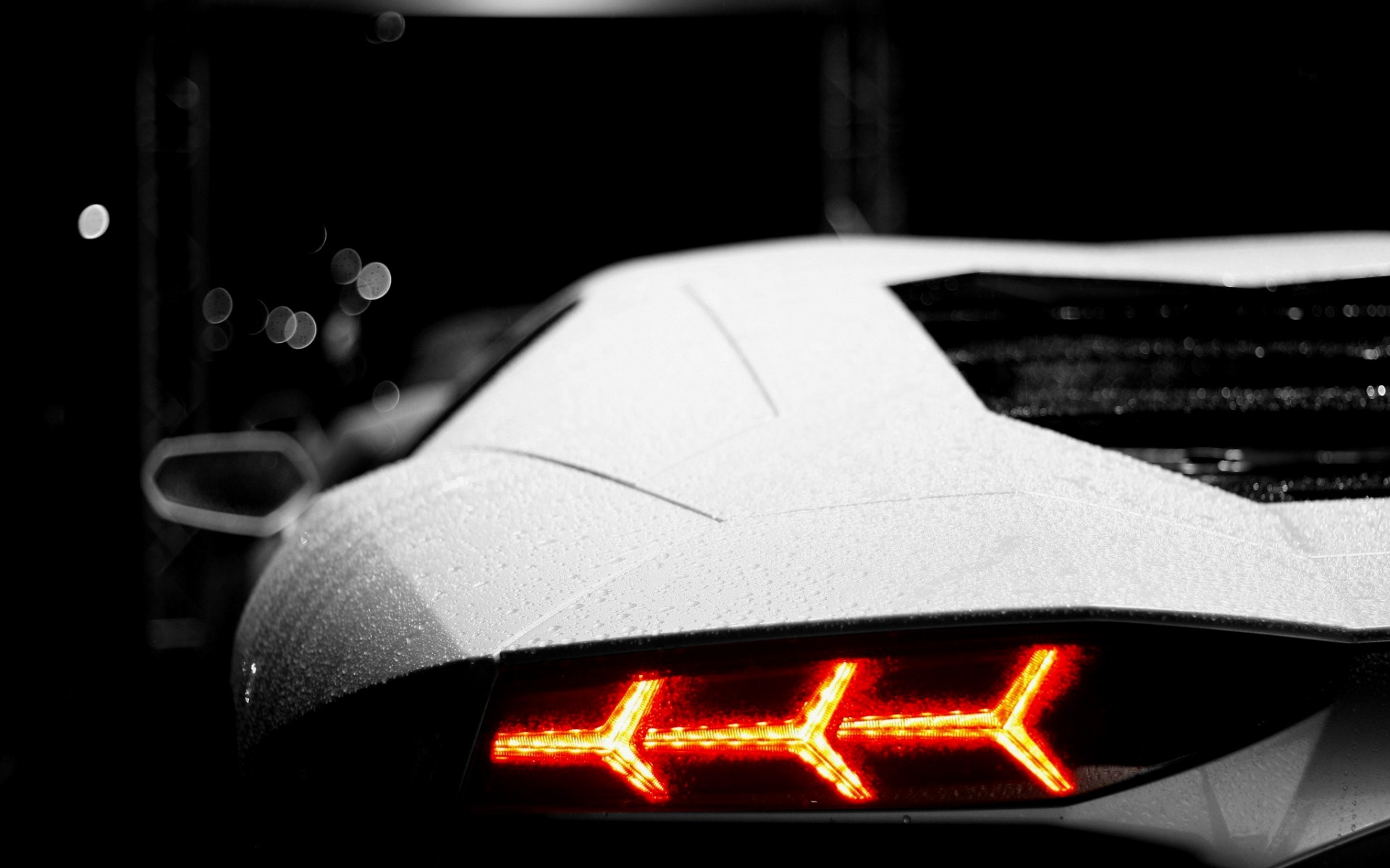 White Lamborghini Aventador taillight at night HD Wallpaper