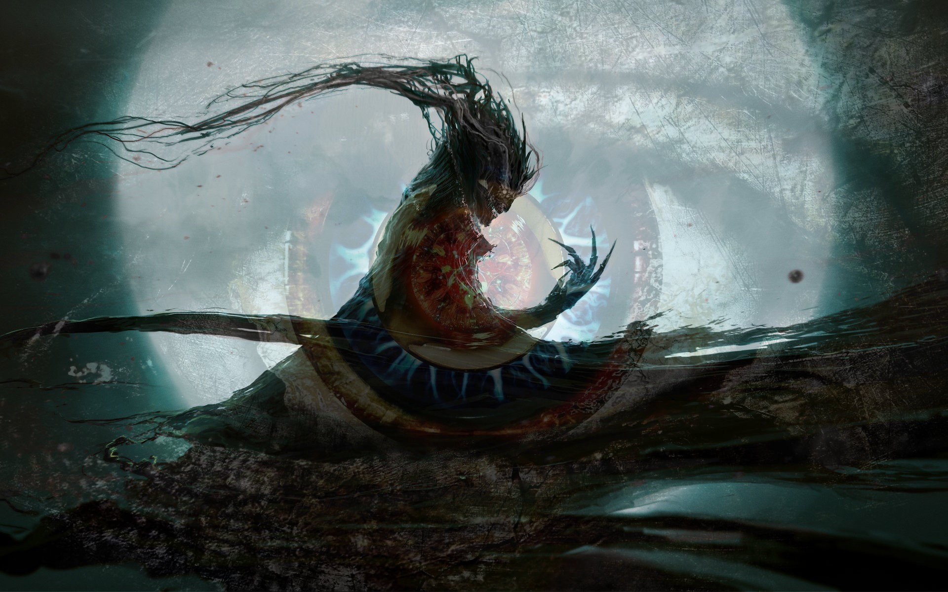 A demonic creature with glowing eyes HD Wallpaper
