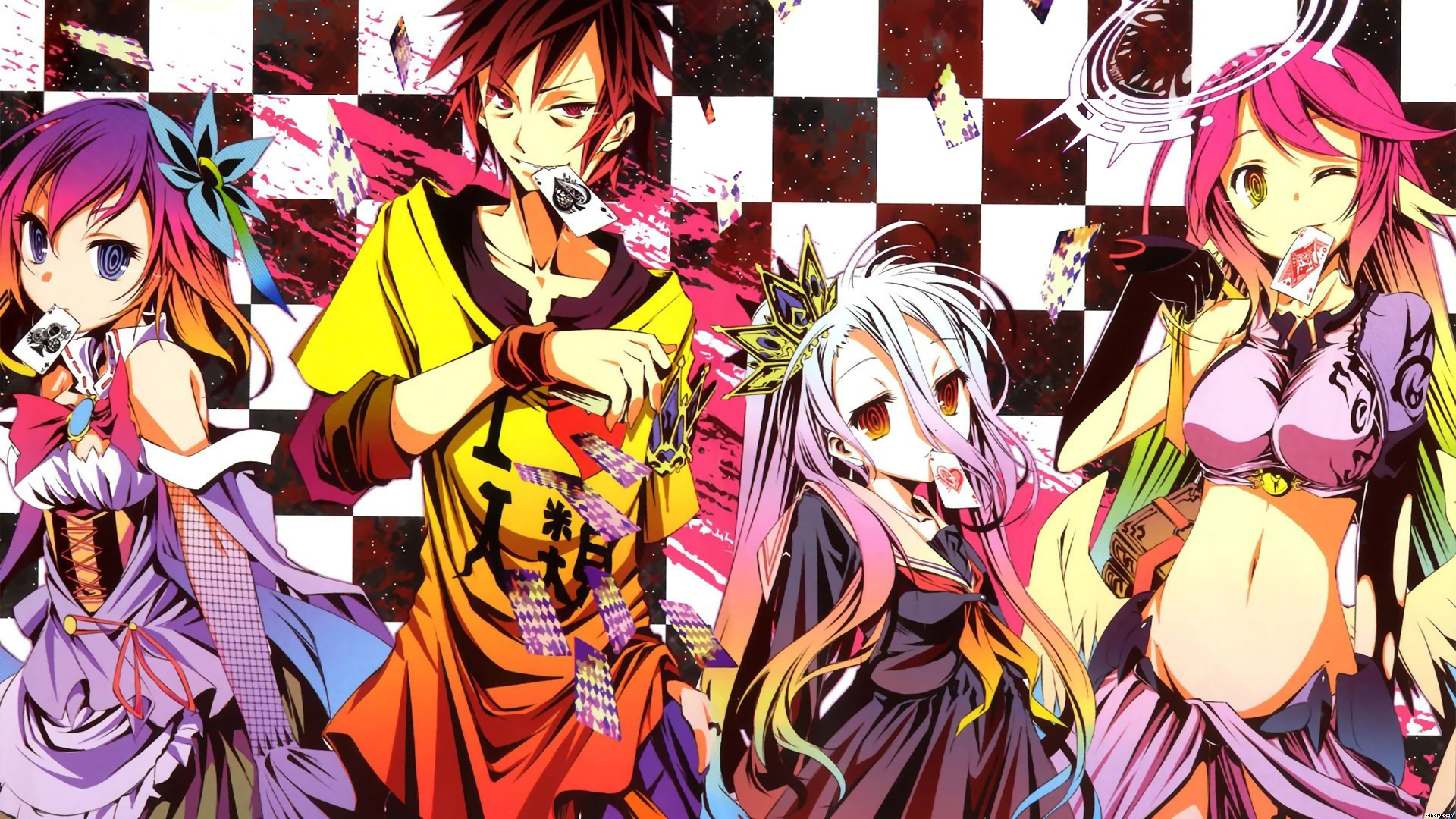 No Game No Life Characters with Playing Cards HD Wallpaper
