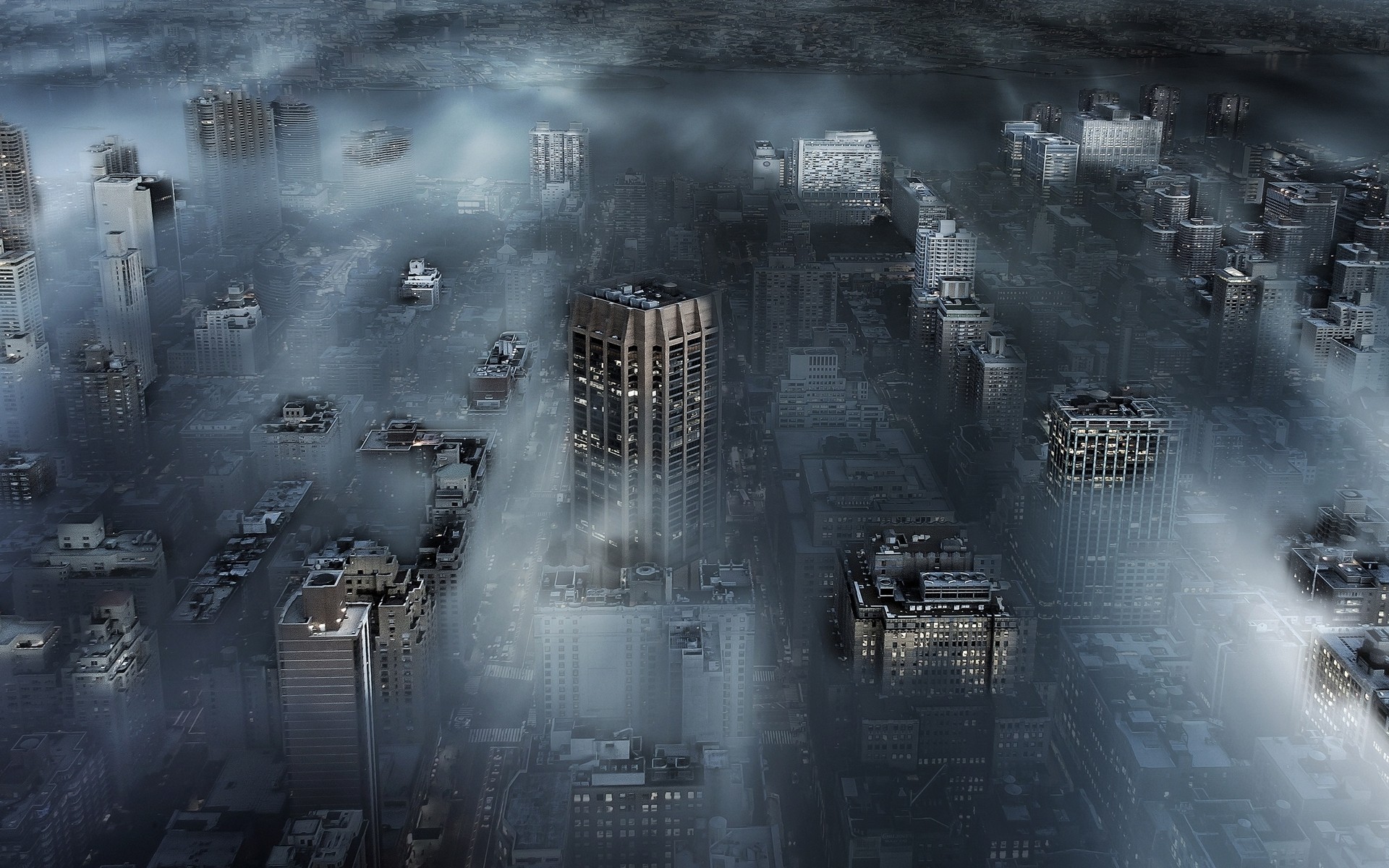Misty New York City cityscape with skyscrapers HD Wallpaper