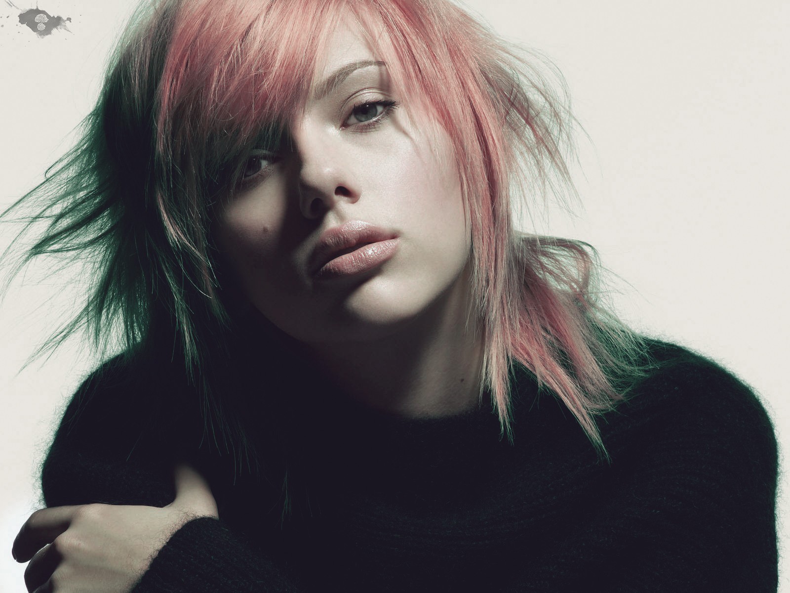 Scarlett Johansson with pink and green hair HD Wallpaper