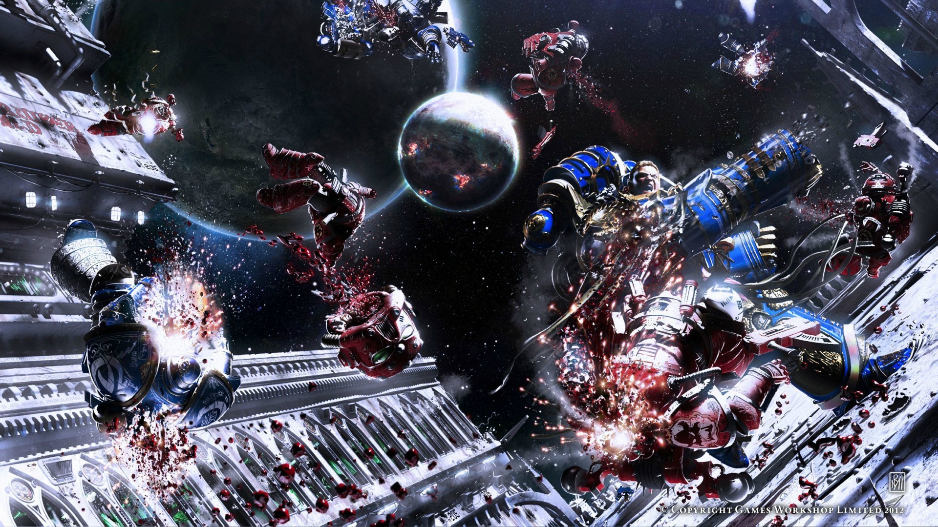 Warhammer 40,000 Space Marines in Space Battle HD Wallpaper