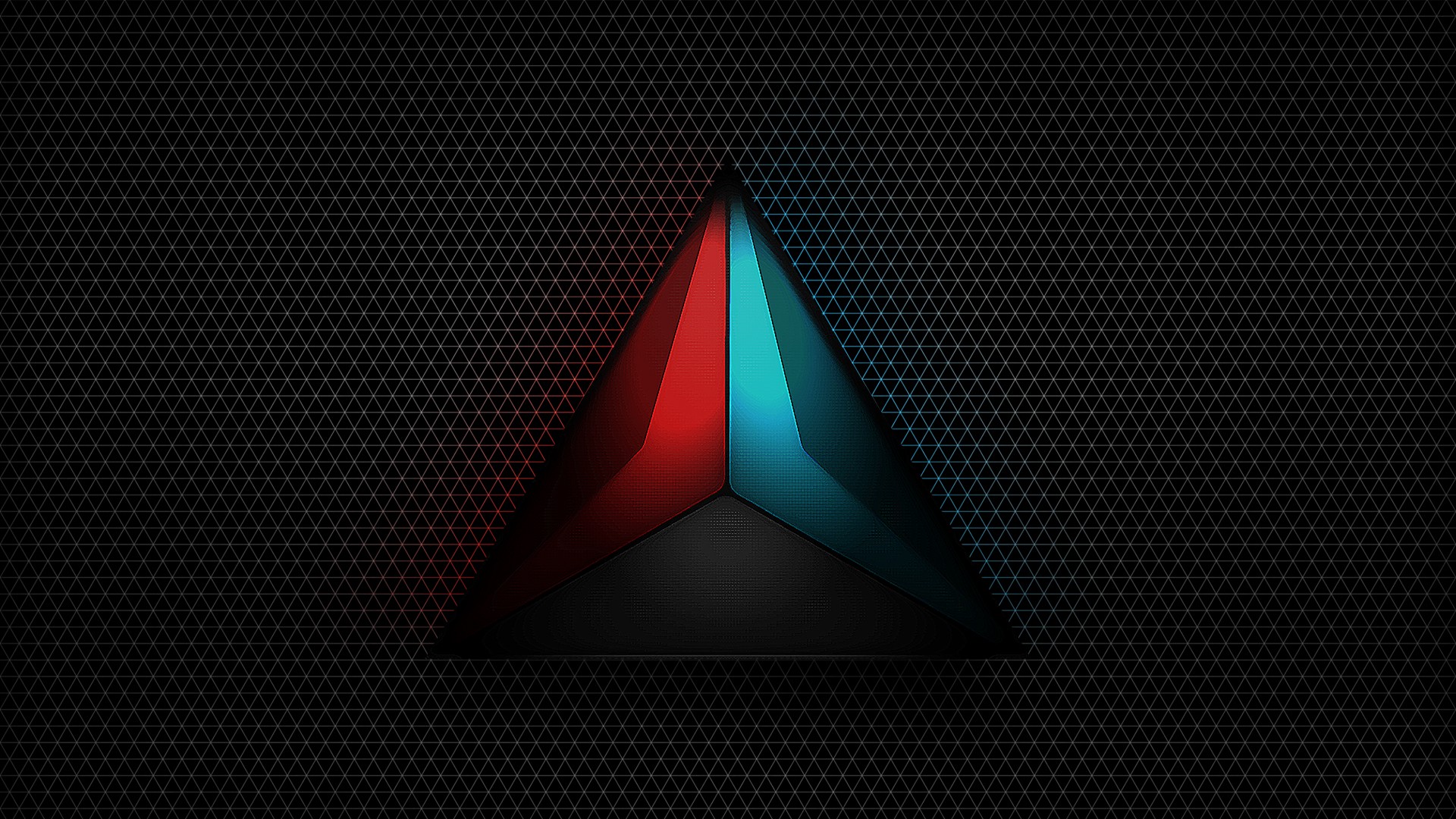 Minimalist dark triangle logo with red and blue accents HD Wallpaper