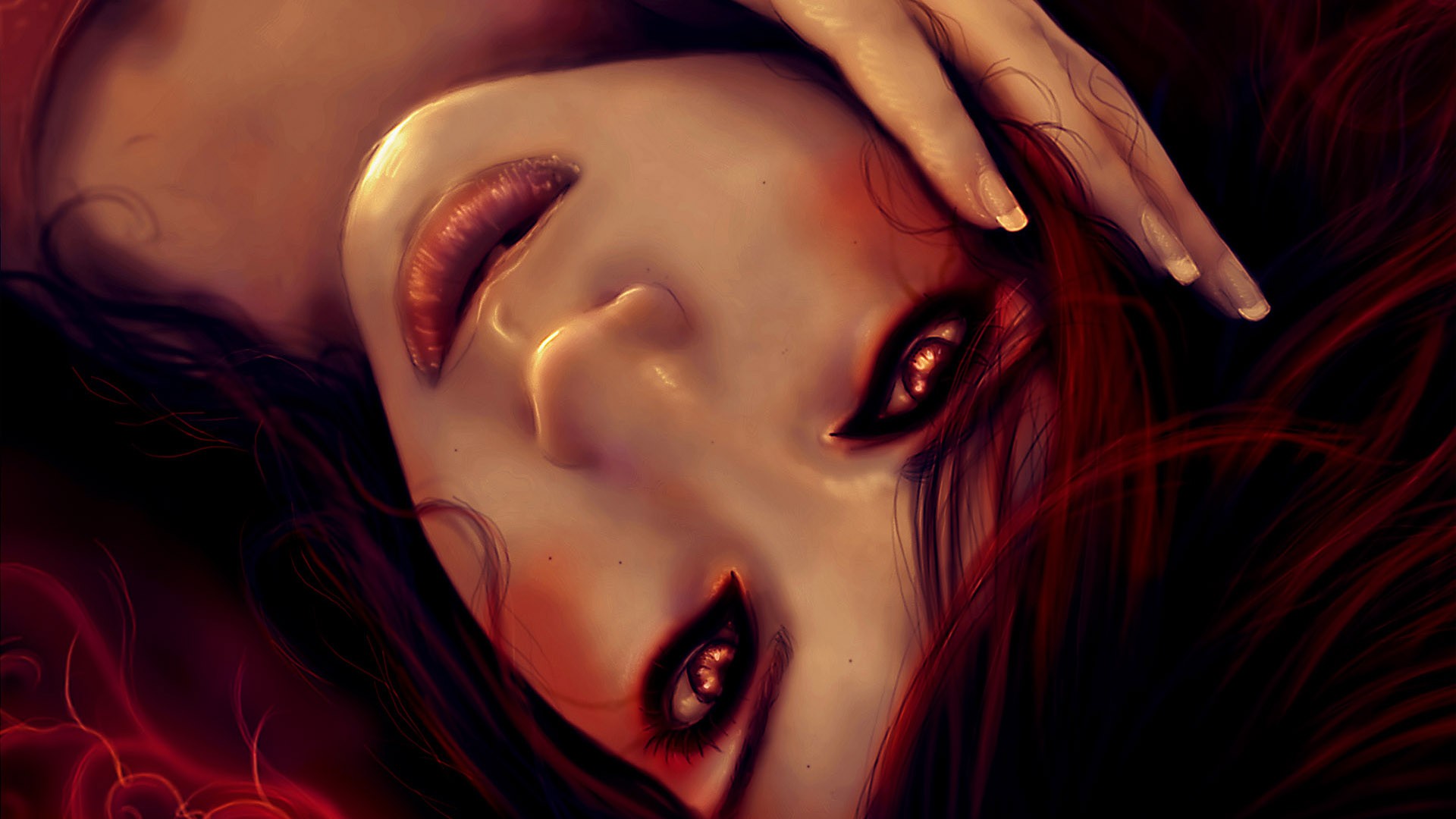 Redhead with striking red eyes HD Wallpaper