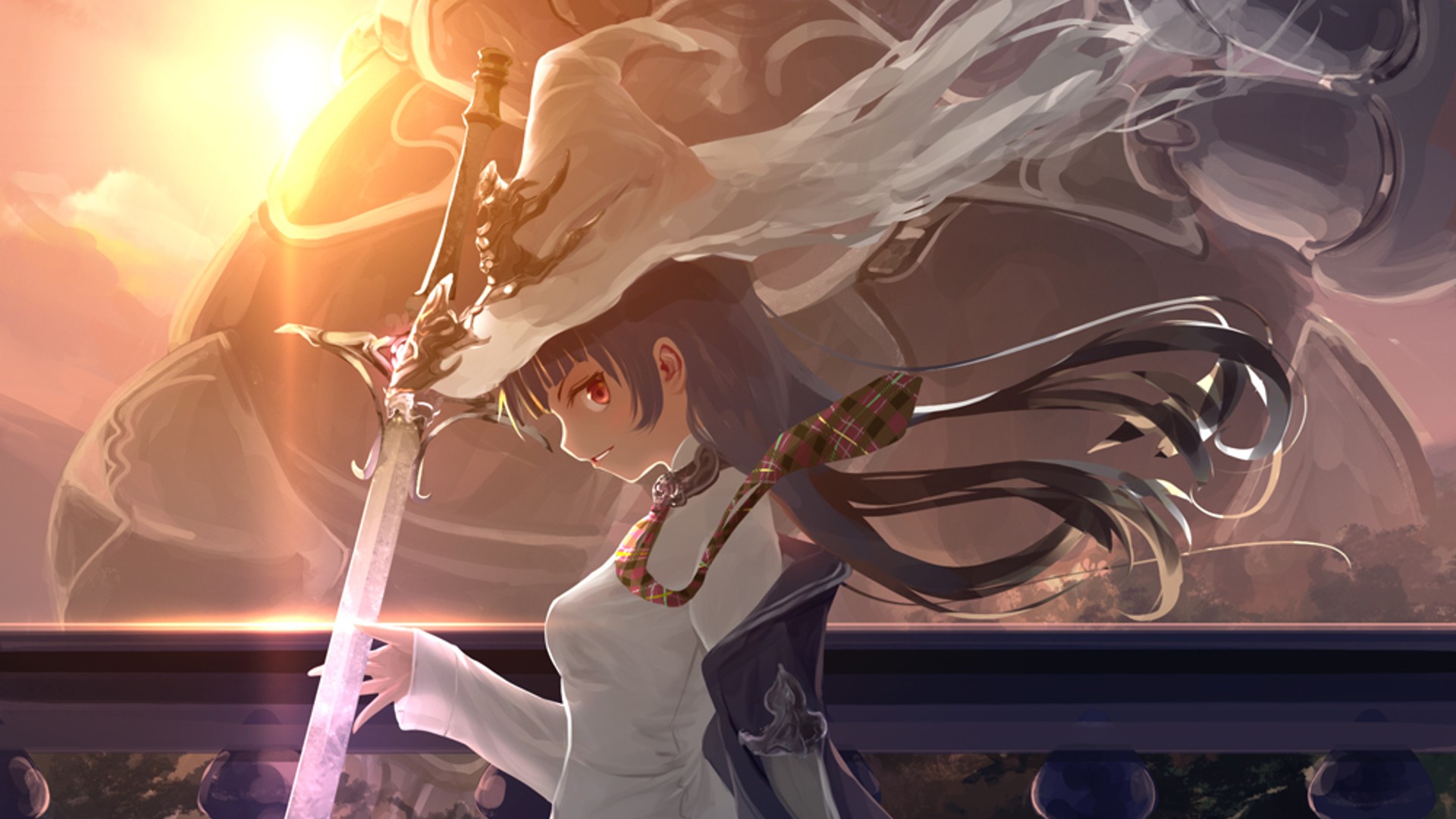Anime girl with sword and witch hat HD Wallpaper