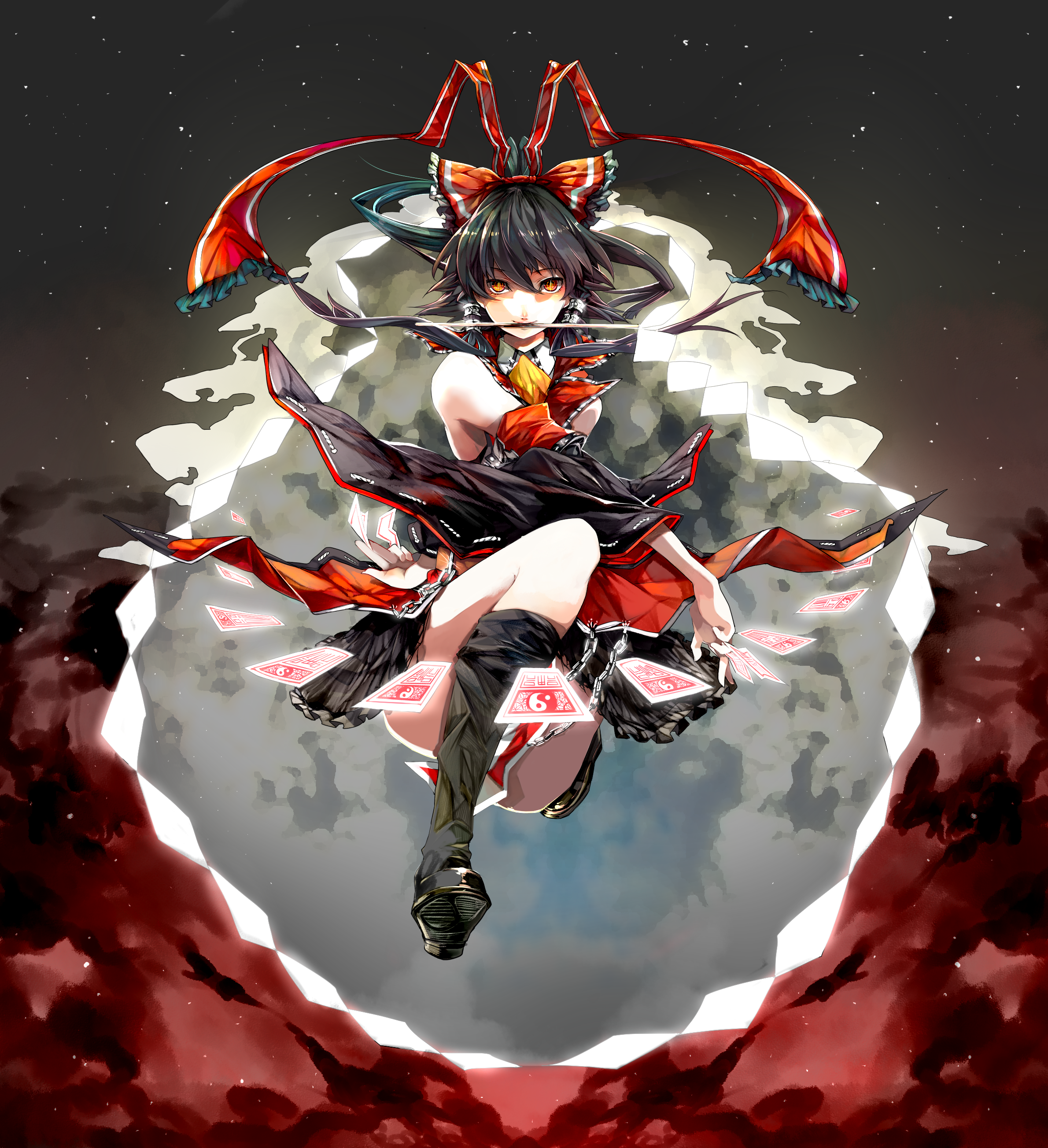 Hakurei Reimu with playing cards HD Wallpaper