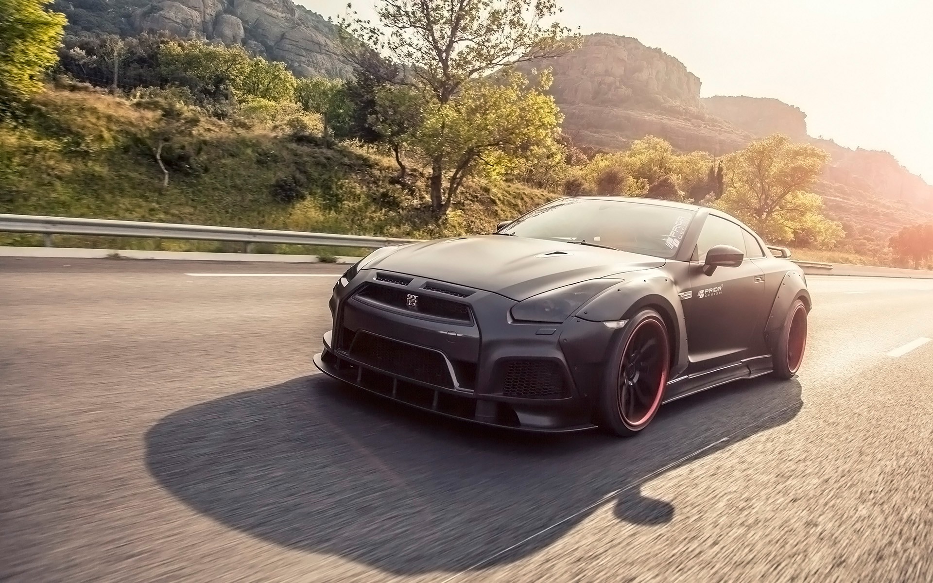Matte black Nissan GT-R R35 Prior Design widebody HD Wallpaper