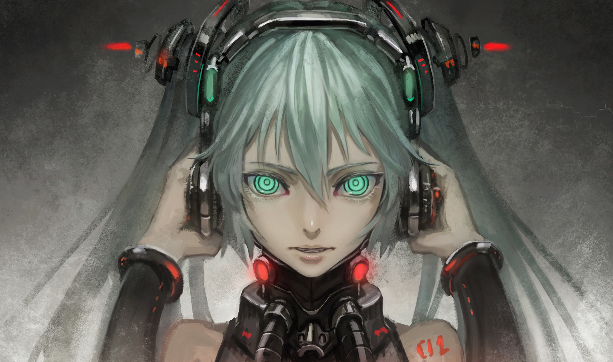 Hatsune Miku with headphones and mask HD Wallpaper