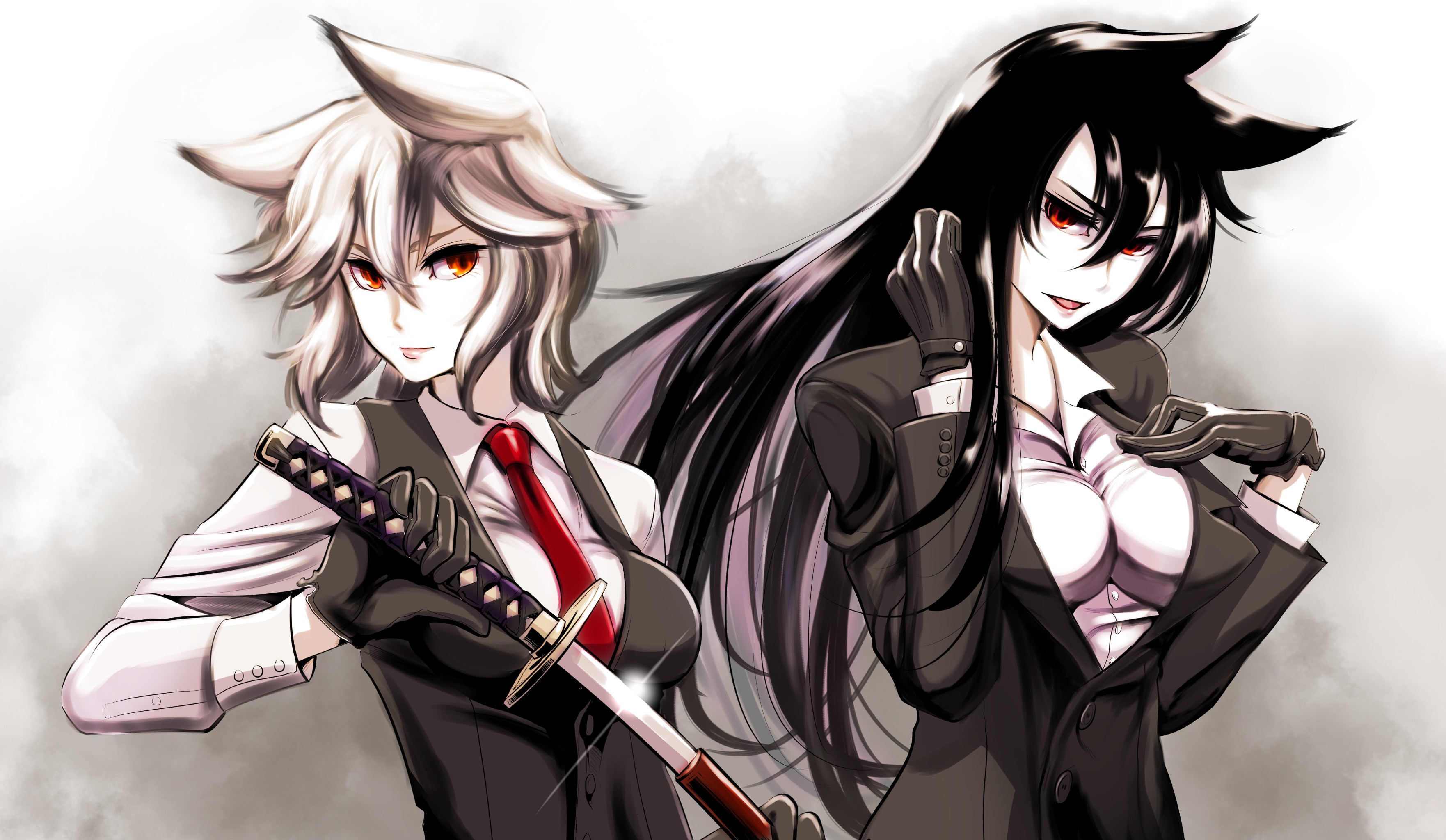 Anime girls in suits with swords HD Wallpaper