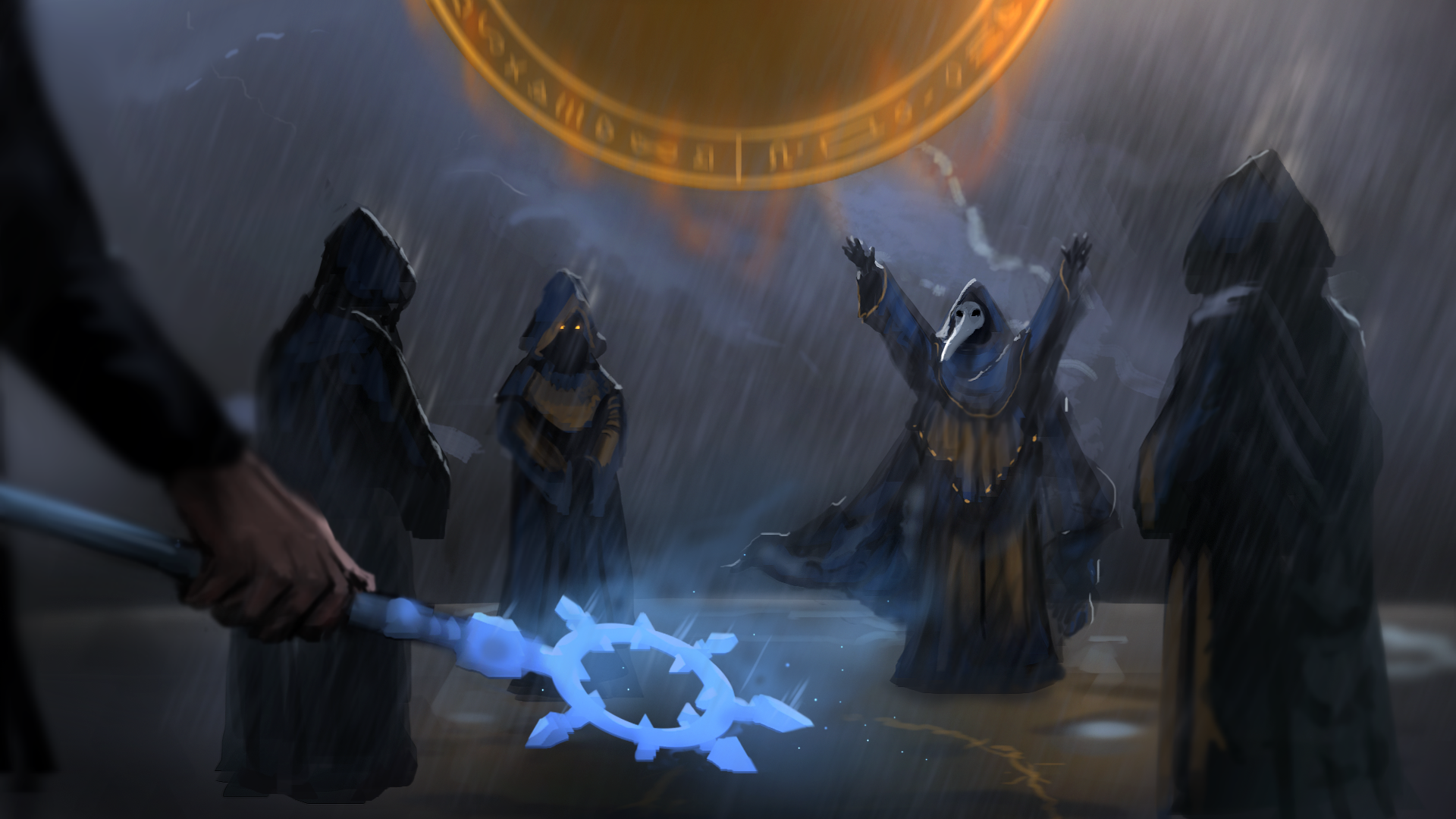 rain, lightning, Terraria, magic, jake55778, cultist, fantasy art HD Wallpaper