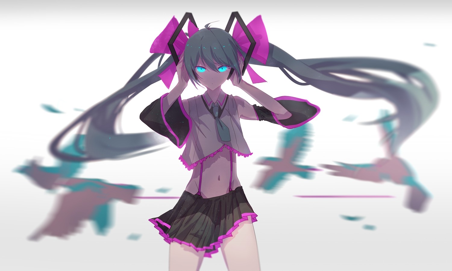 Hatsune Miku with blue eyes and pink headphones HD Wallpaper